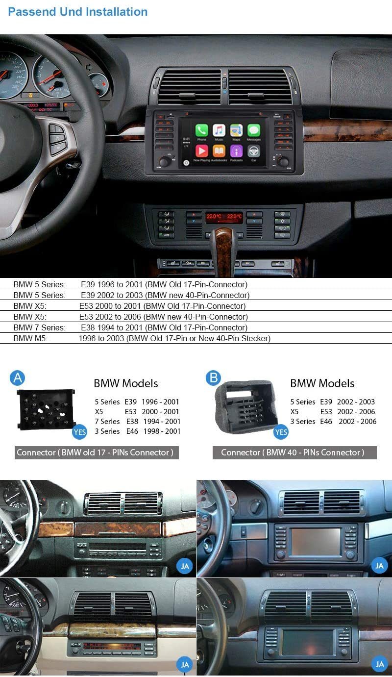 GABITECH 7 zoll Android Carplay Autoradio DVD USB GPS Navi für BMW E53 X5/M5 Autoradio