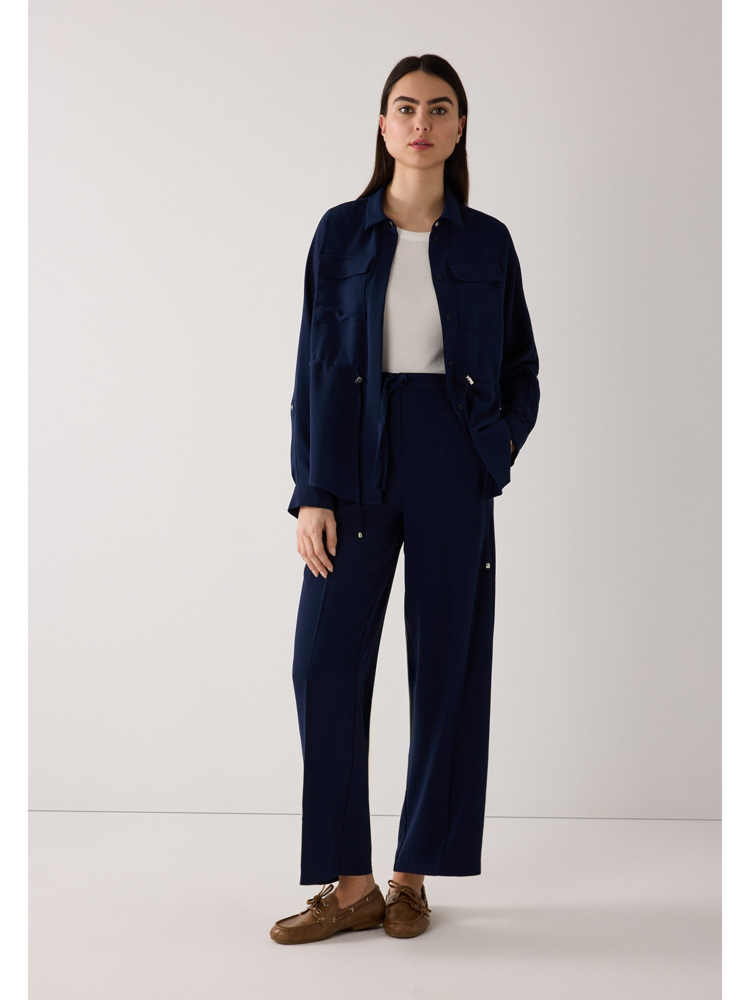MORE&MORE Langarmbluse längere, legere Blusenjacke, Tunnelzug günstig online kaufen