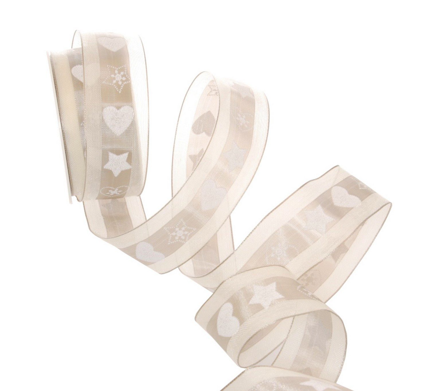 Deko AS Dekoband Weihnachtsband "Vintage Cookie" gedrahtet - creme-natur 40mm 20m - 62