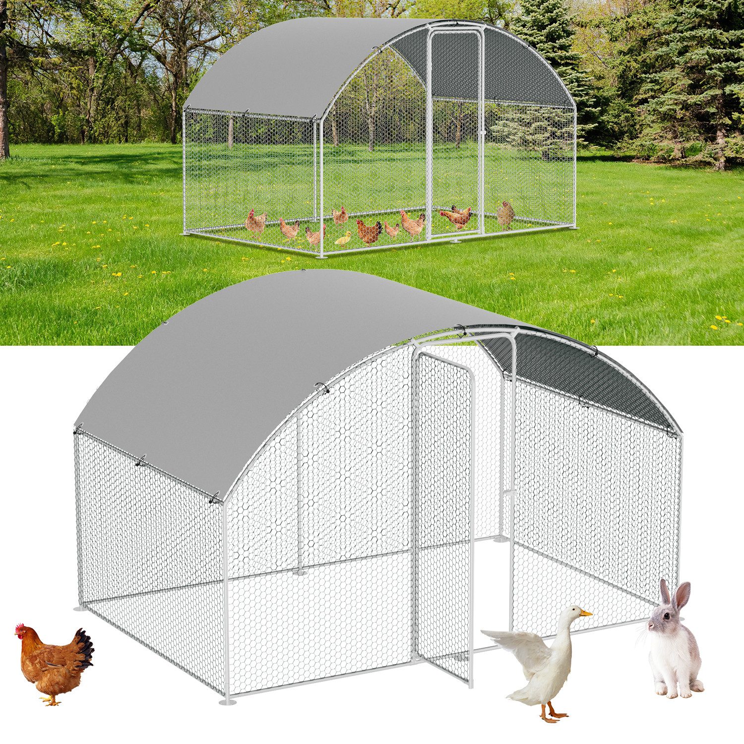 Clanmacy Hühnerstall Hühnerhaus Kuppeldach 3x2x2m Outdoor Hühnerstall Dach Geflügelstall