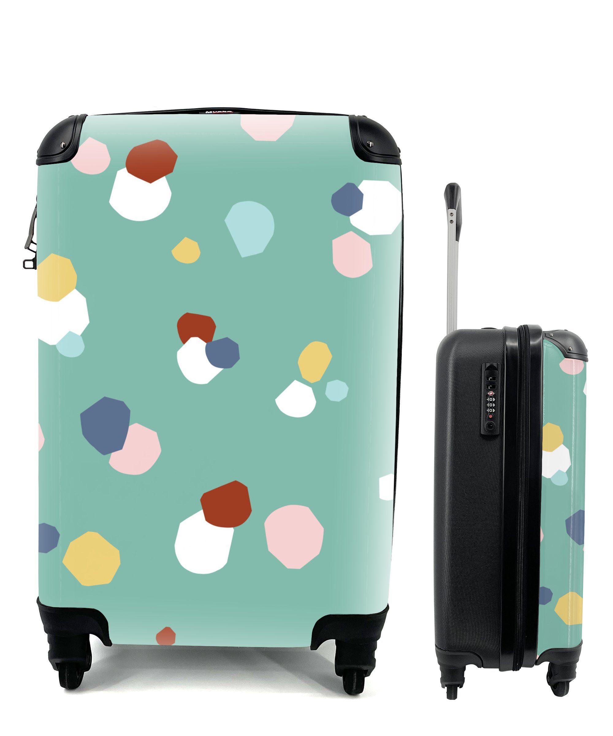 MuchoWow Handgepäckkoffer Kinder - Dots - Grün, 4 Rollen, Reisetasche mit rollen, Handgepäck für Ferien, Trolley, Reisekoffer