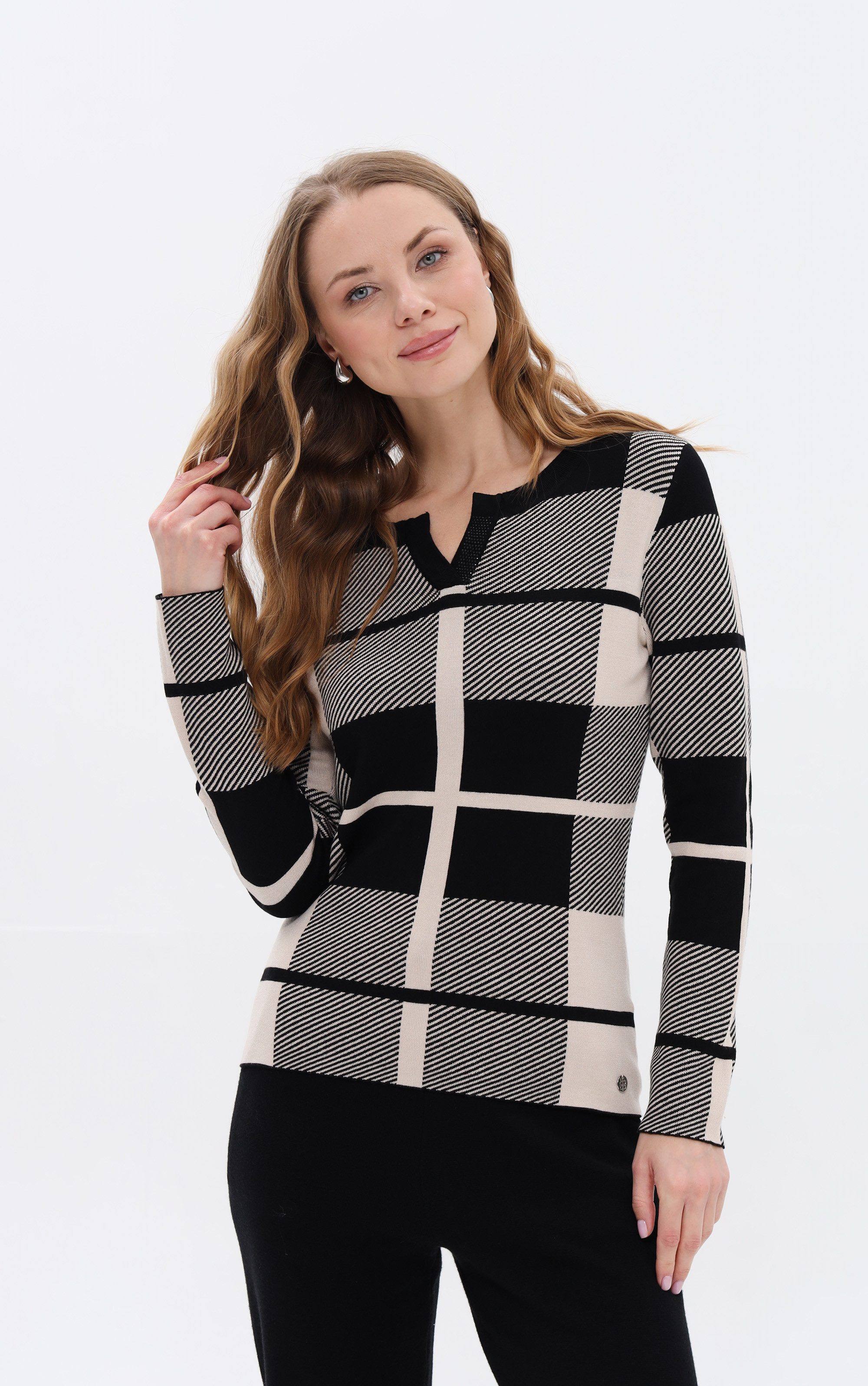 Passioni Strickpullover mit Karomuster günstig online kaufen