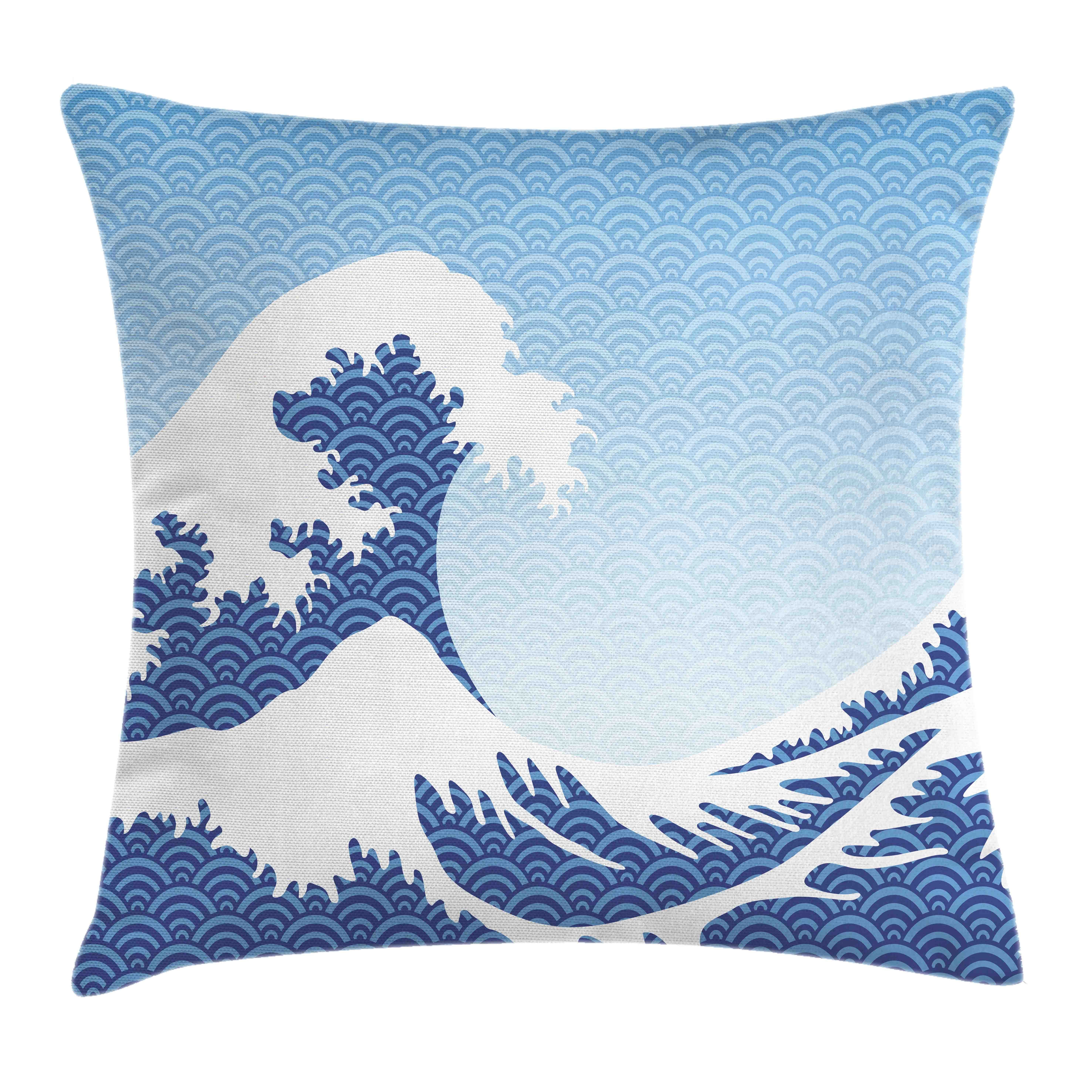 in Abakuhaus Reißverschluss Farben Druck, Wave Weinlese-Thema mit (1 Beidseitiger Waschbar mit Kissenhülle Hokusai Klaren Farbfesten Stück), Kissenbezüge