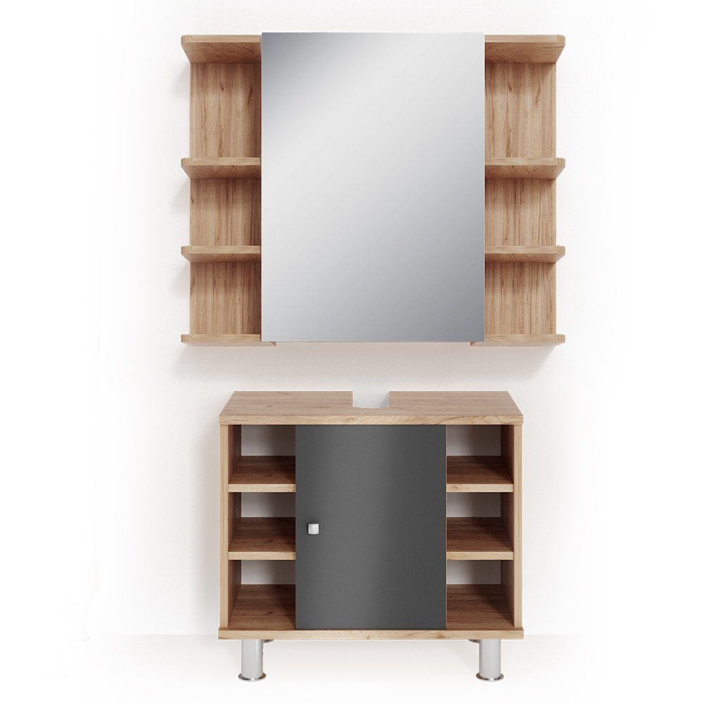 Vicco Badmöbel-Set Fynn, Eiche/Anthrazit, 2 Teile, günstig online kaufen