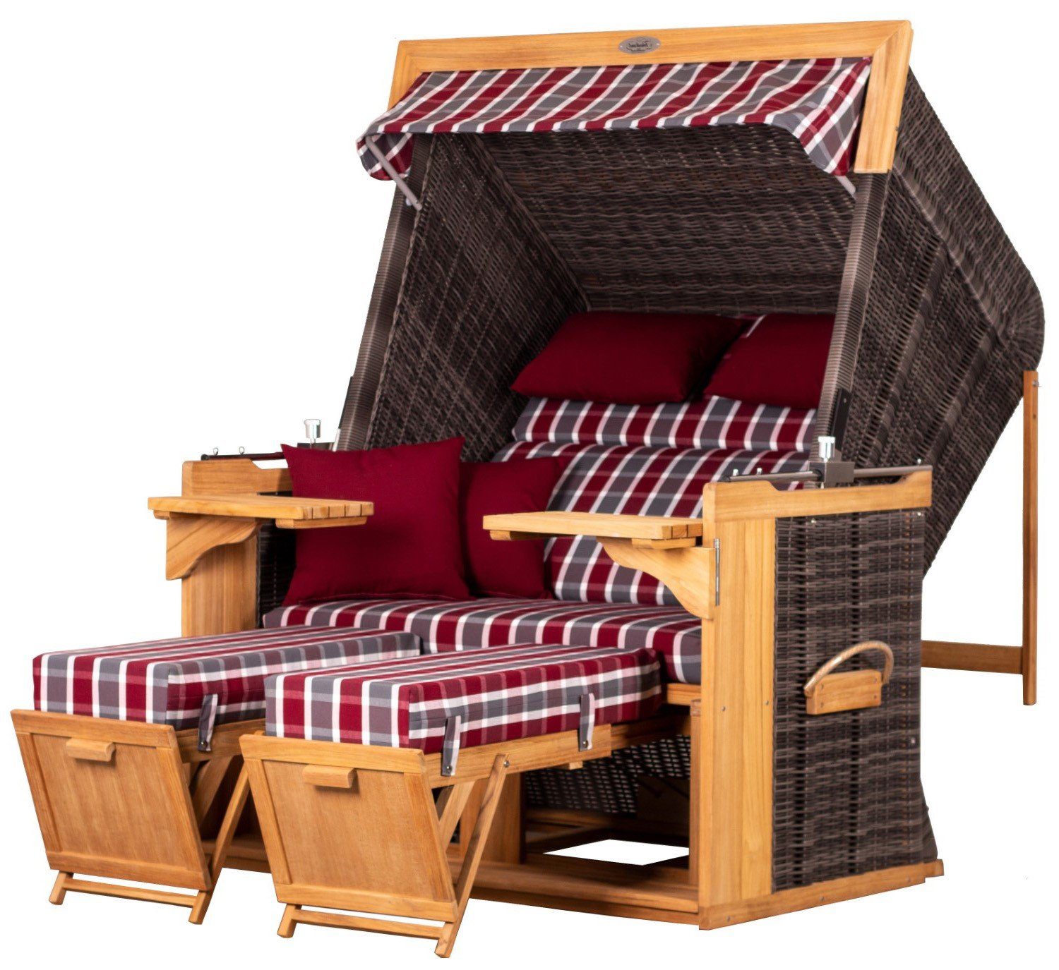 deVries PURE® Strandkorb Friesland Sylt XL - PE stone grey - Dessin 230, BxTxH: 135x90x165 cm, Volllieger, Nordsee-Strandkorb, Teakholz - PE-Markengeflecht - bequeme Polster - Schutzhülle