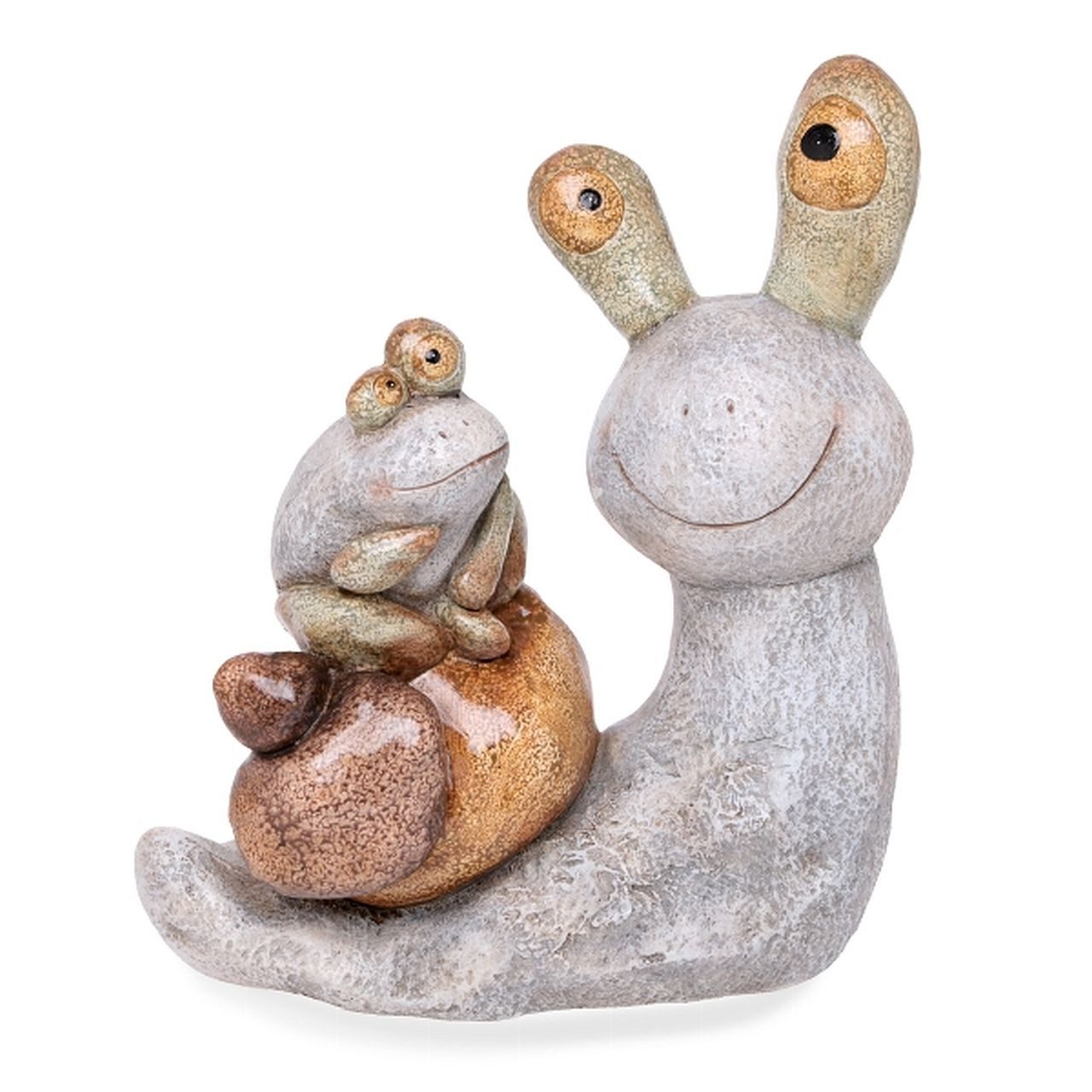 Dragimex Gartenfigur Schnecke mit Frosch in Steinoptik aus Magnesia