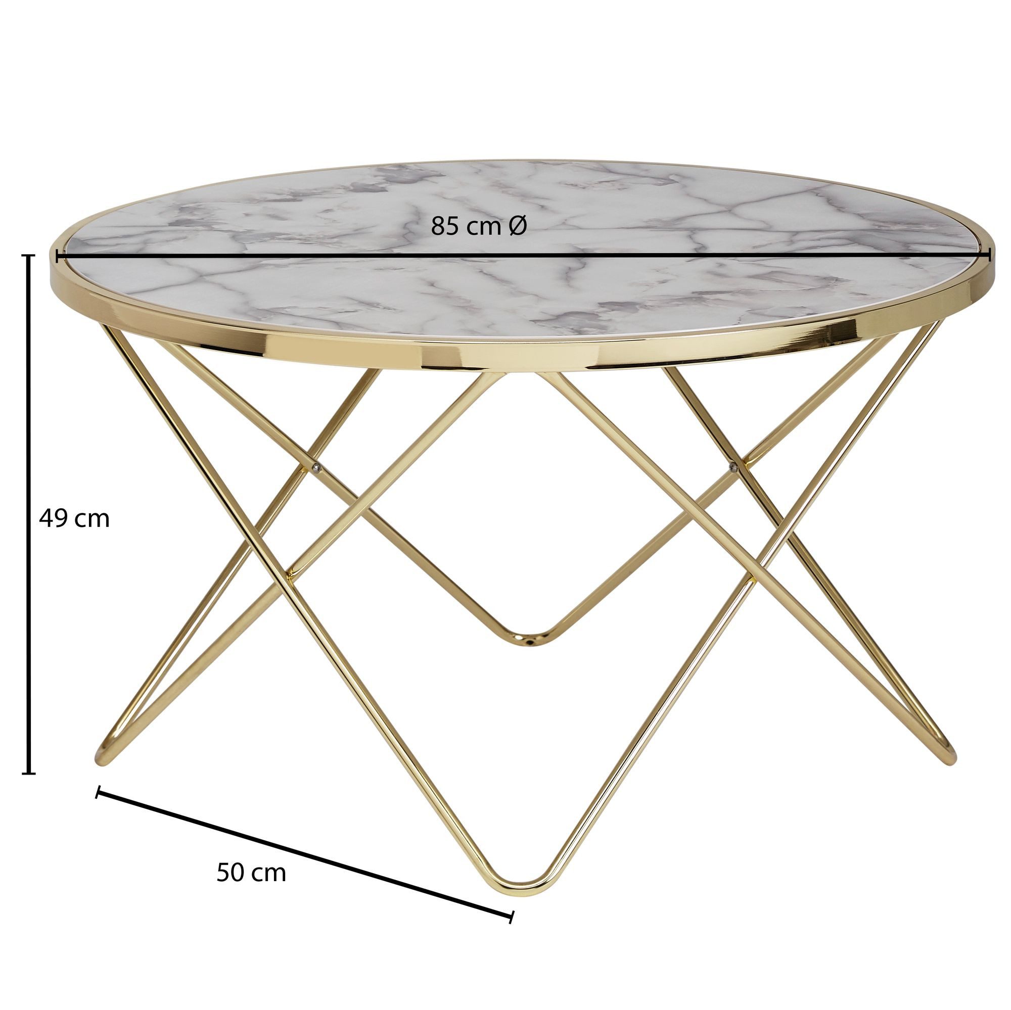FINEBUY Couchtisch FB53053 Design Marmor Optik Weiß Ø 85 cm Gold Wohnzimmer günstig online kaufen