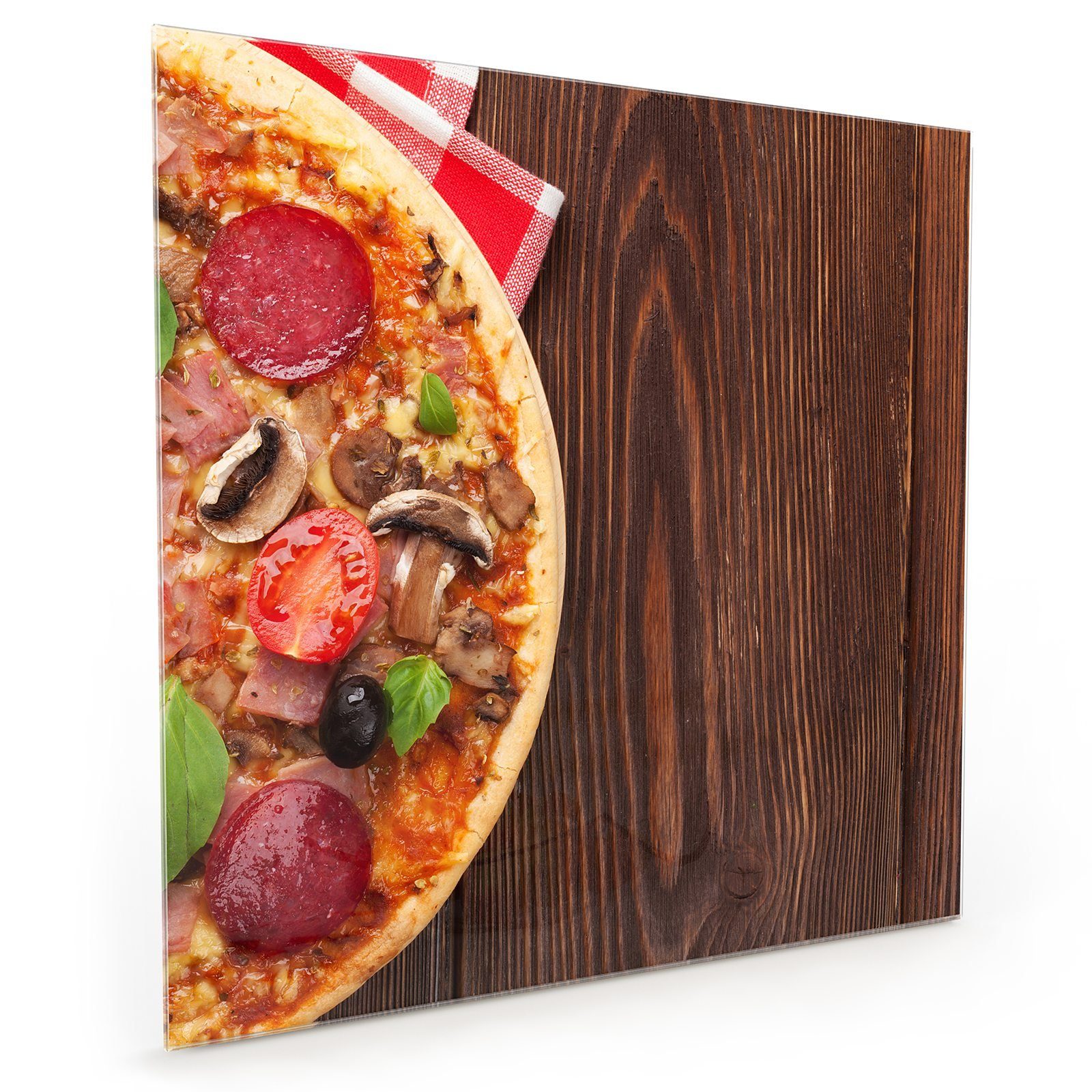 Spritzschutz Küchenrückwand Glas Salami mit Pizza Primedeco