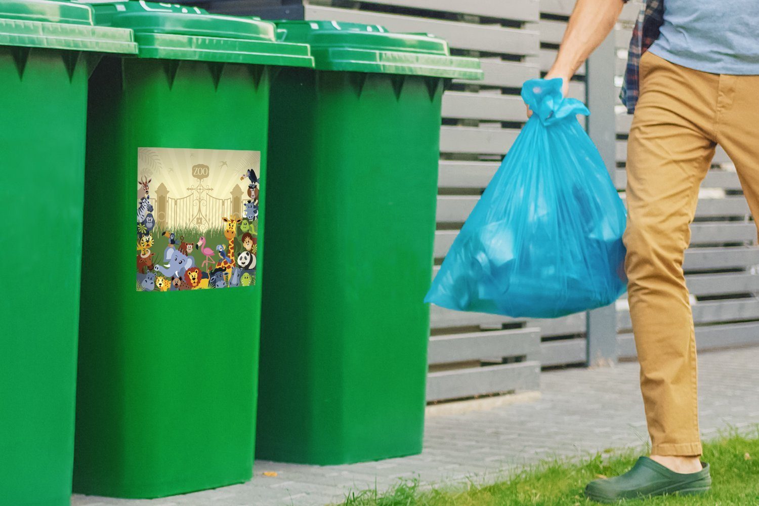 Abfalbehälter St), Mülltonne, Eine Illustration Wandsticker Container, Mülleimer-aufkleber, Sticker, Tieren von MuchoWow im (1 Zoo