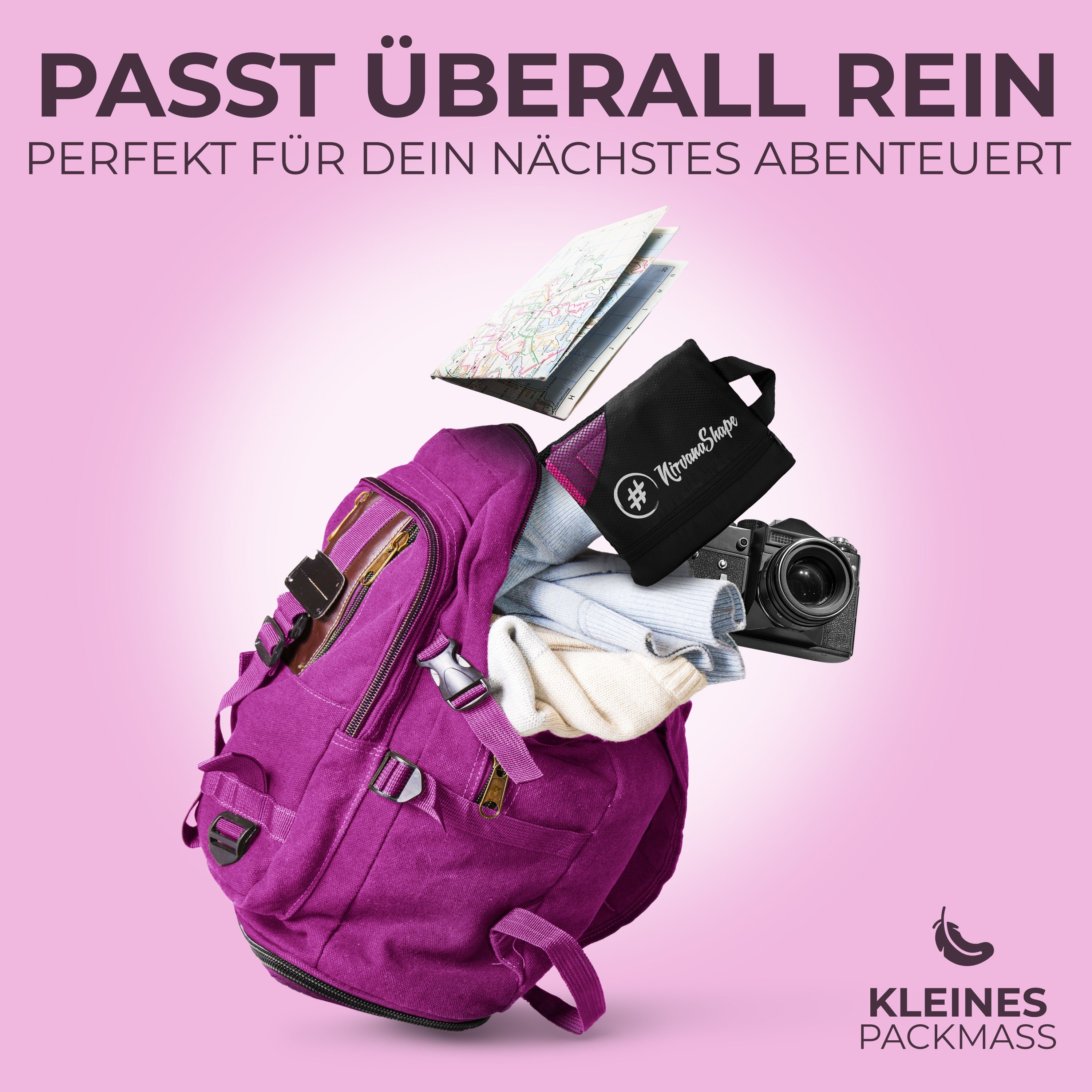 NirvanaShape Reisehandtuch Mikrofaser Handtücher Set, Badehandtuch, Reisehandtuch, Strandtuch, Ecktasche mit Reißverschluss, saugfähig, leicht, schnelltrocknend
