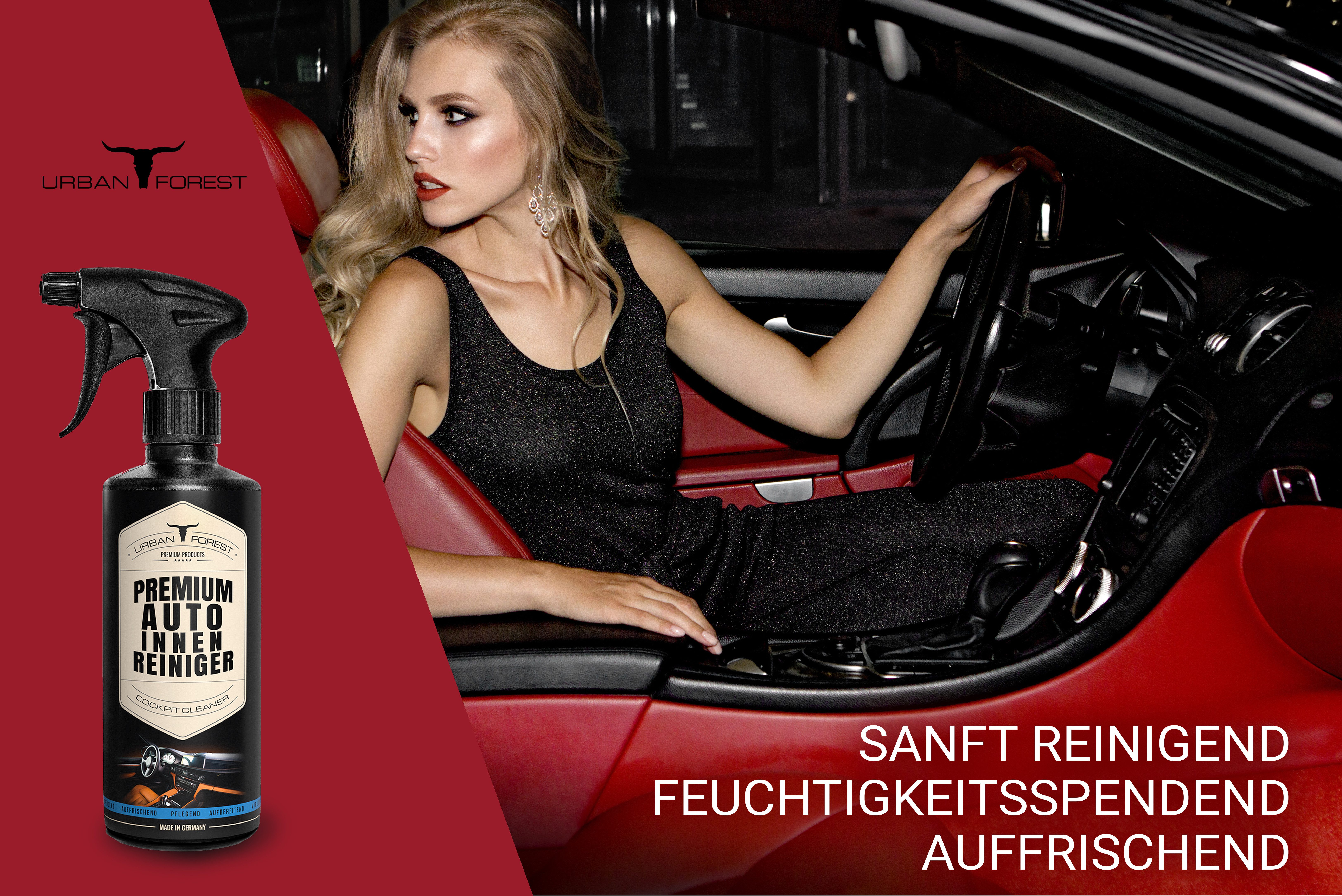 URBAN FOREST Auto Innenraumreiniger 500ml+Auto Leder Reiniger für Auto 500ml+Tücher Auto-Reinigungsmittel (2-St)