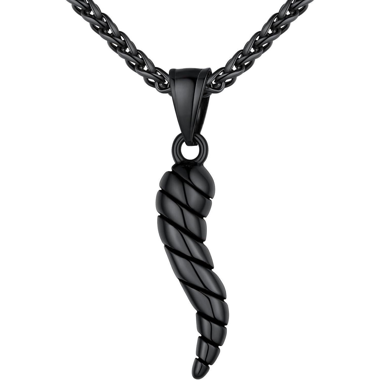 LuxusKollektion Kette mit Anhänger Halskette Cornicello Horn Anhänger 316L Edelstahl Schwarz