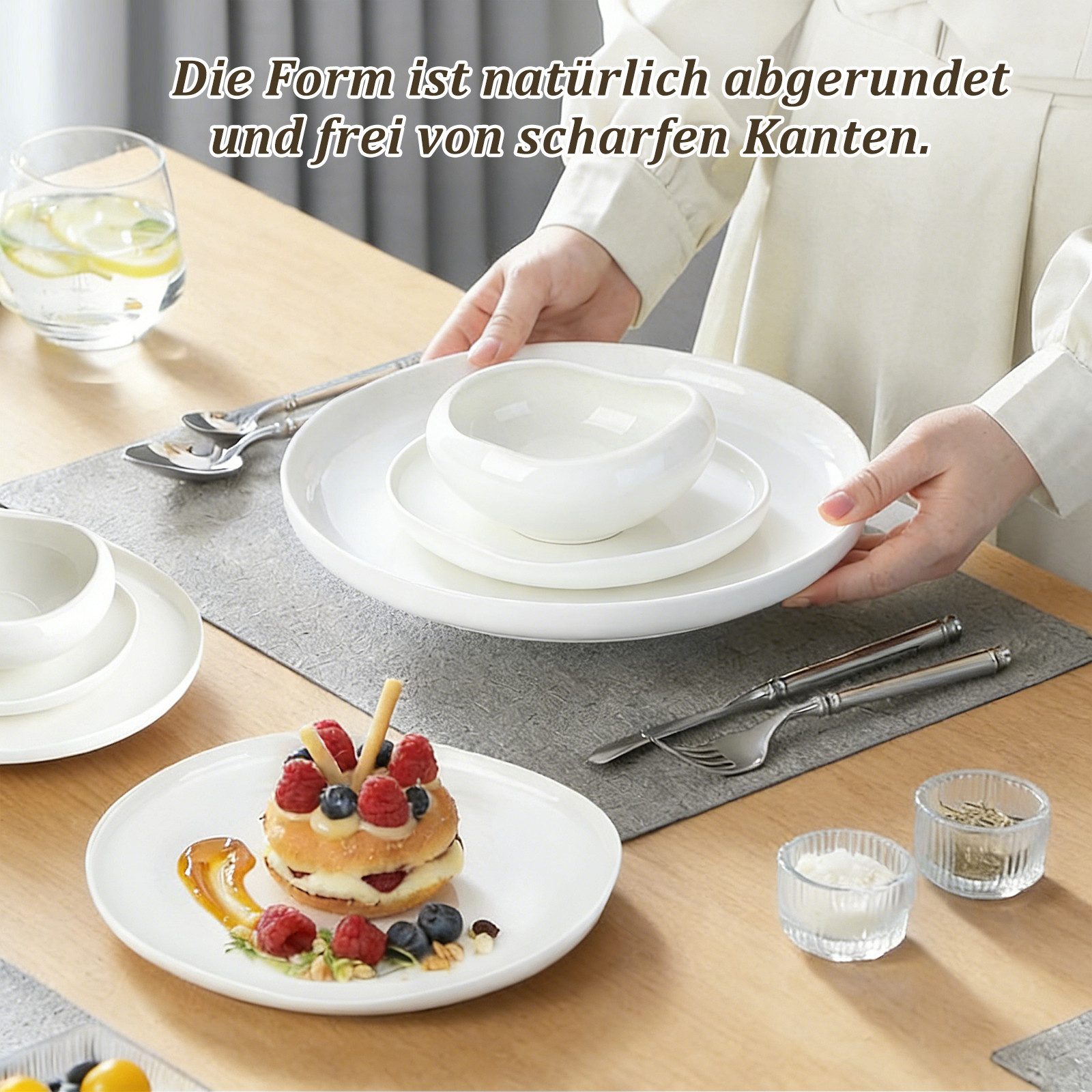 HOMELUX Geschirr-Set 24-tlg Teller Set Tafelservice Kombiservice Geschirrset Modernes, Weiß (24-tlg), 6 Personen, Keramik, Hochwertiges Geschirr set, spülmaschi – Bild 4 von 5