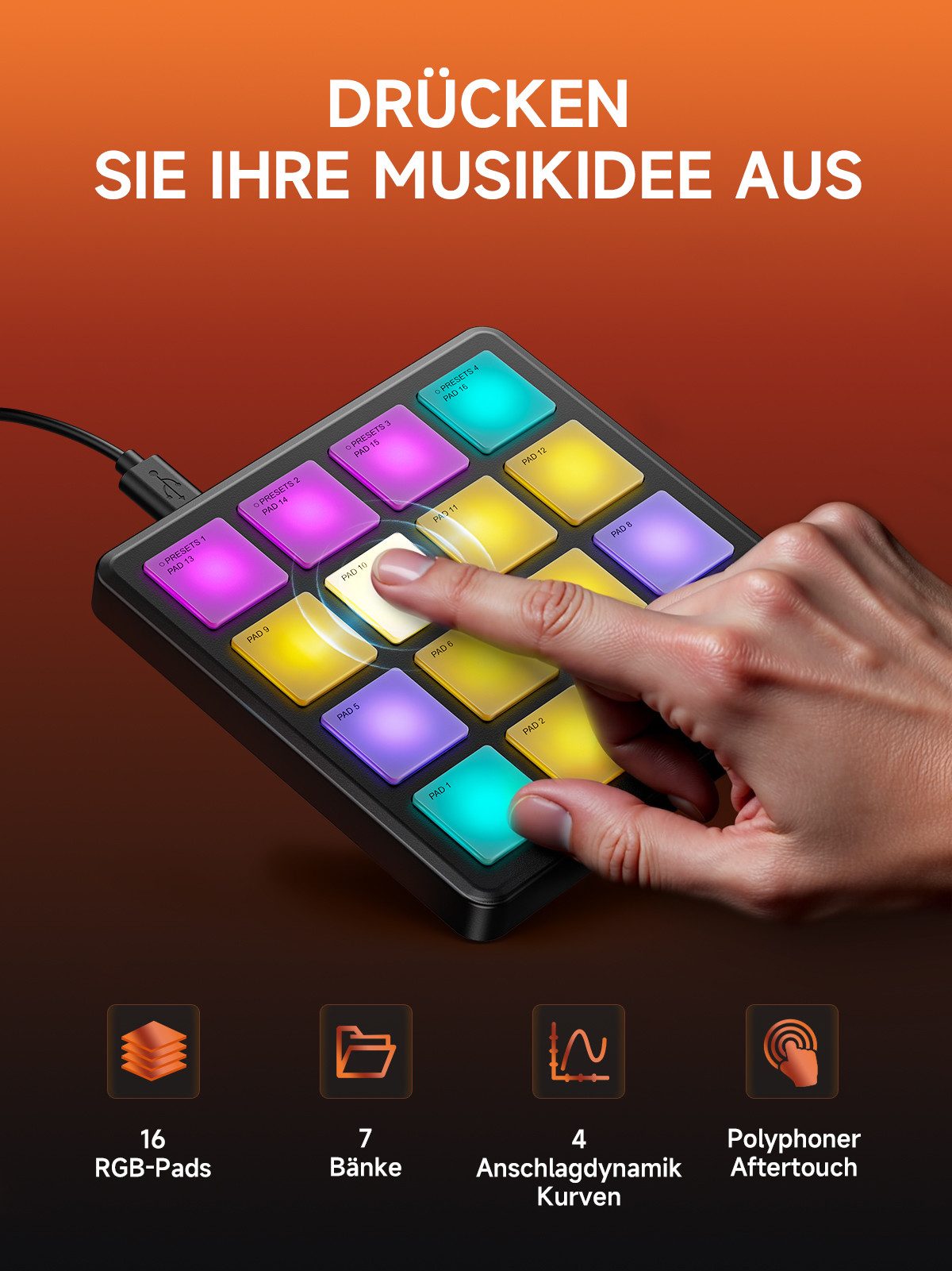 Donner DJ Controller Drahtloser MIDI-Controller + Melodics Cubase Software STARRYPAD MINI