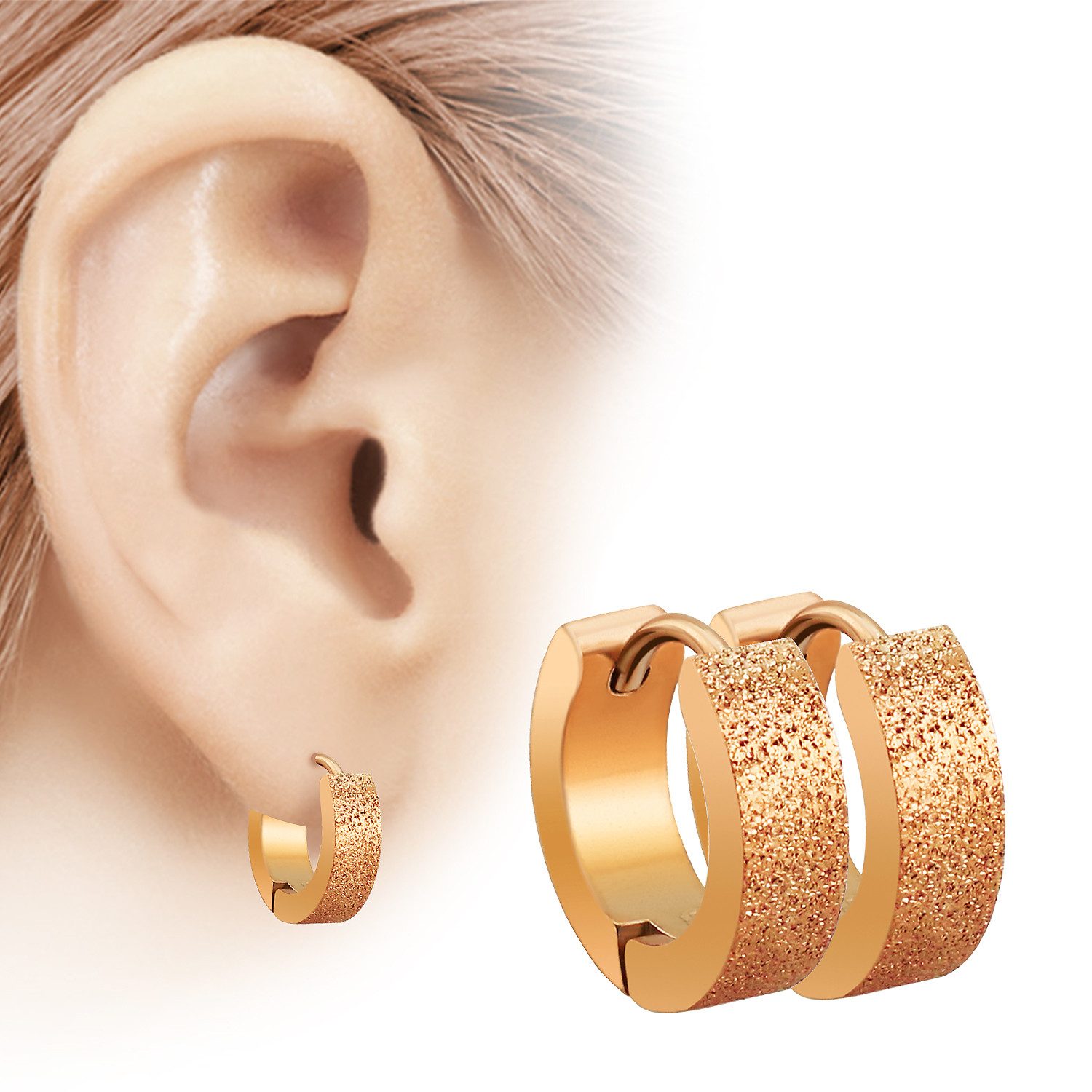 Taffstyle Paar Creolen Schmuck Ohrringe Creolen Huggie Klappverschluss sandgestrahlt Rosegold (zum Geburtstag Weihnachten Valentinstag), Klassische Ohrringe Cre – Bild 2 von 3