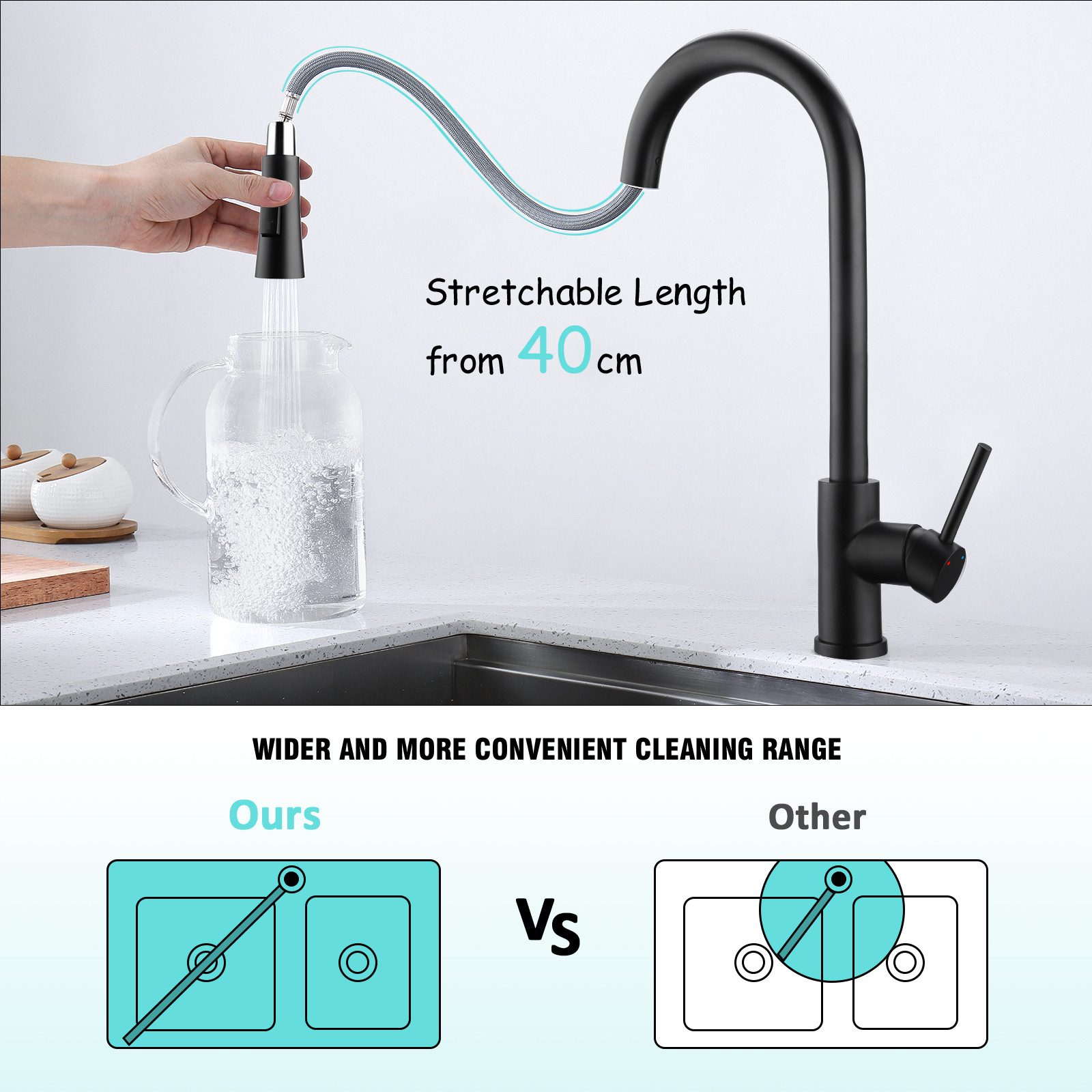 WOOHSE Küchenarmatur Spültischarmatur Zwei Wasserstrahlarten Küche günstig online kaufen