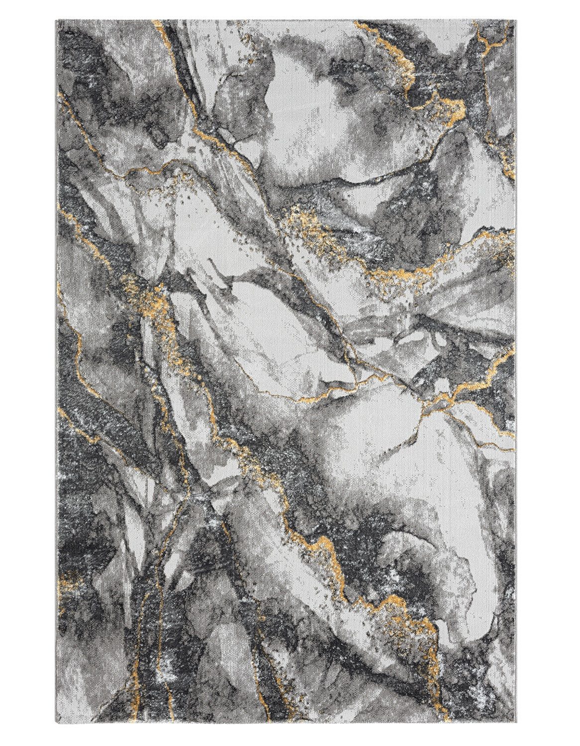 Vimoda Frisé-Teppich Moderner Teppich, Marmor-Optik, Rechteckig, Höhe: 11 mm, luxusteppiche, Grau, Granit Optik, Gold, Glanz Läufer