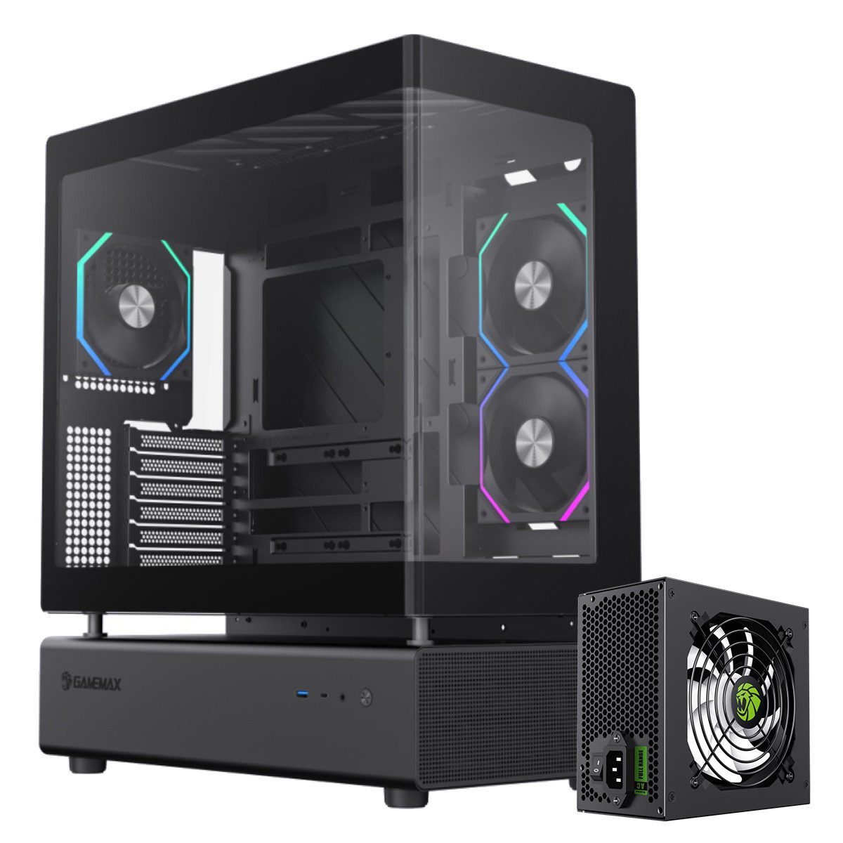 GAMEMAX Gaming-Gehäuse N80 BK, Midi Tower, 1x USB 3.0, 1x USB-C Gen2, 1x Combo Audio, 400W 80+ Bronze Netzteil vorinstalliert
