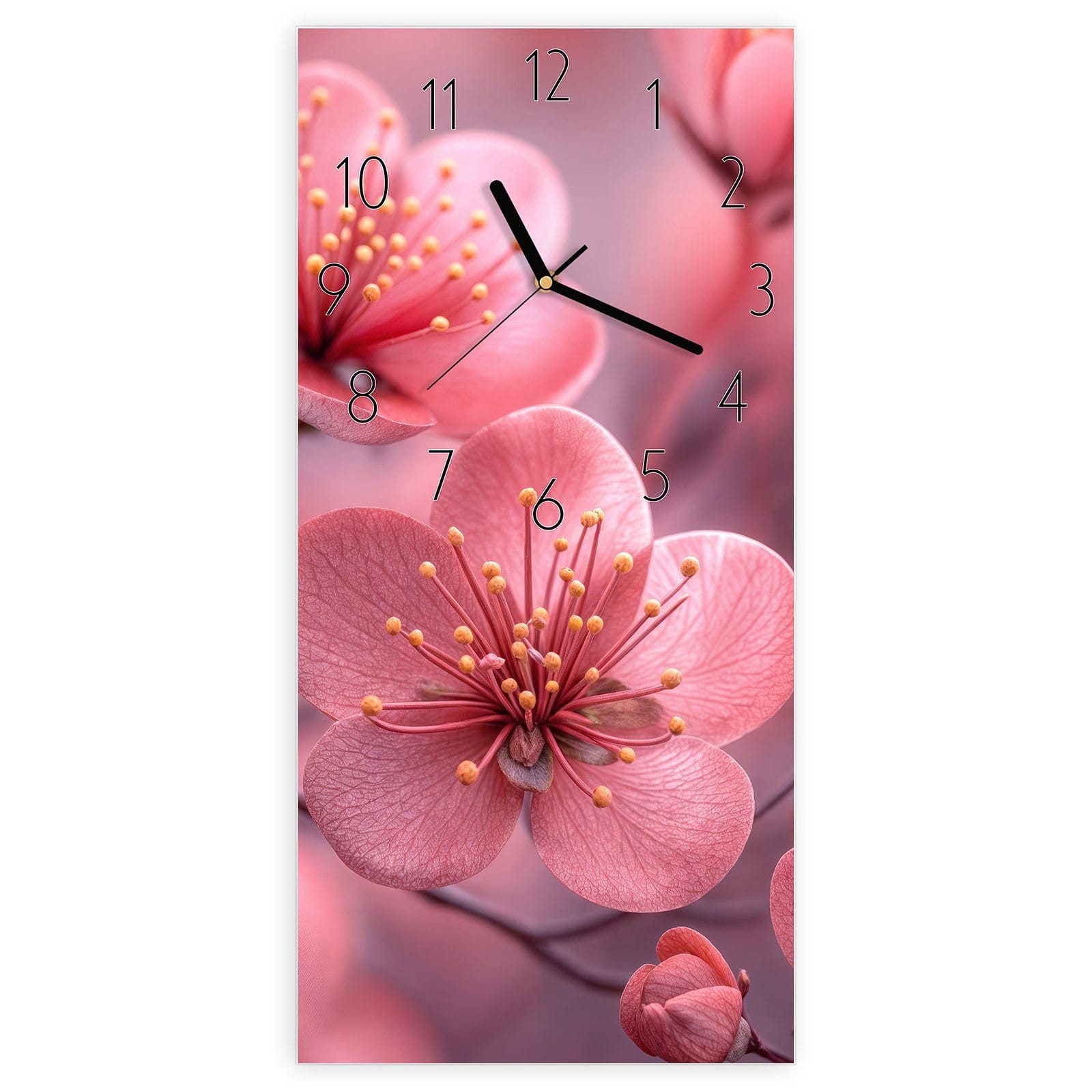 Wanduhr Glasuhr Wandkunst Größe 30 x 60 cm mit Motiv Kirschbaumblüten