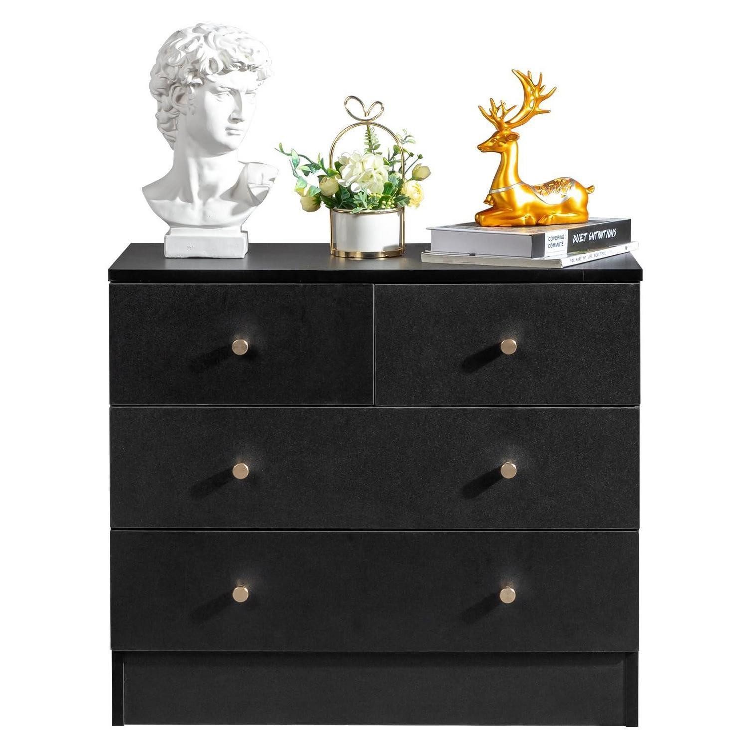 LuxusKollektion Schubkastenkommode Kommode 4 Schubladen Schwarz Schwarz 33T x 66B x 73H cm (5 Schubladen)