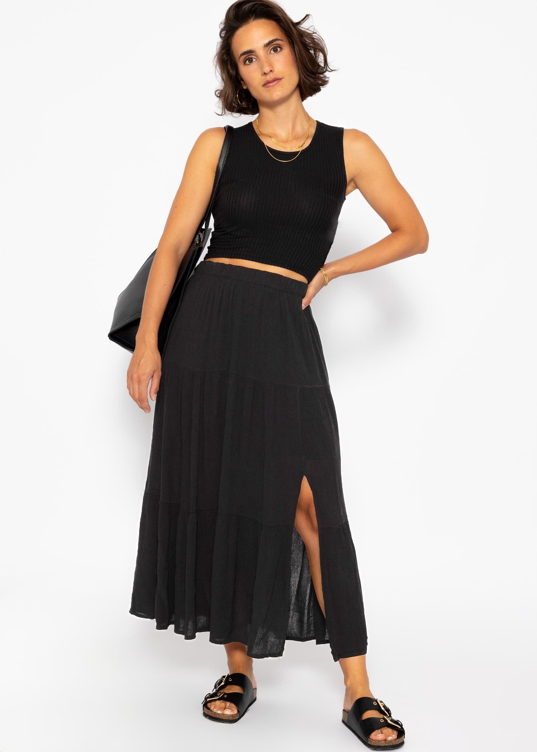 SASSYCLASSY Minirock Maxi Volants Rock mit Schlitz in Crinkle-Optik Lockere günstig online kaufen