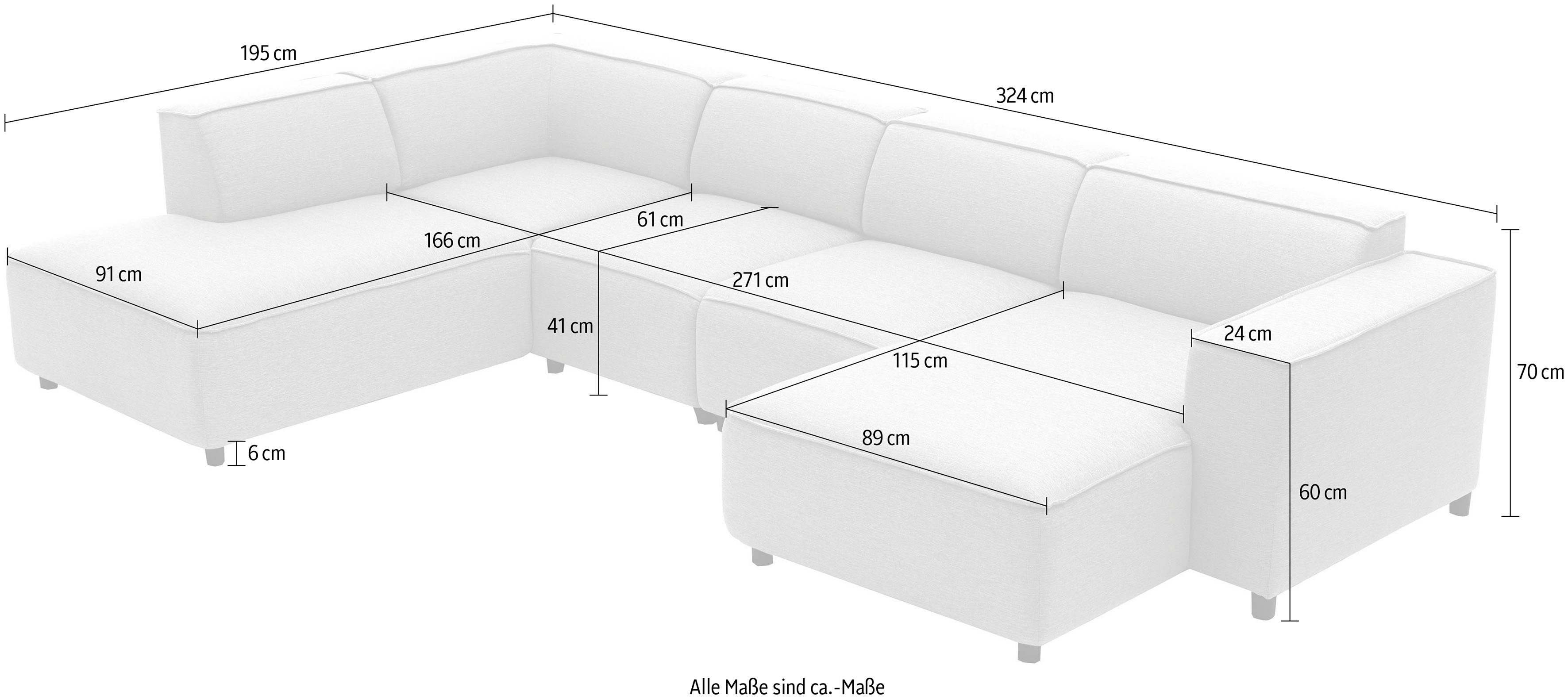 collection modular U-Form XXL grau ATLANTIC home Wohnlandschaft Bulky, und aufgebaut in Sitzfläche,