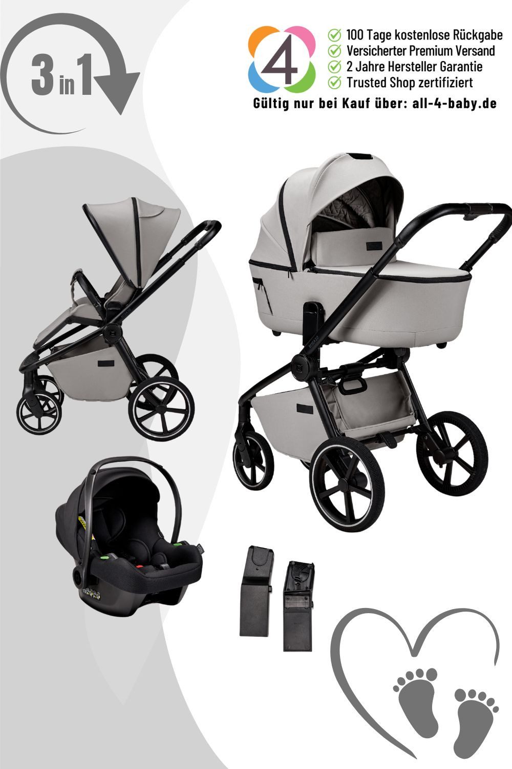 Moon Kombi-Kinderwagen Resea 2.0 Komkinderwagen 3in1-Set mit Cosmo 2.0