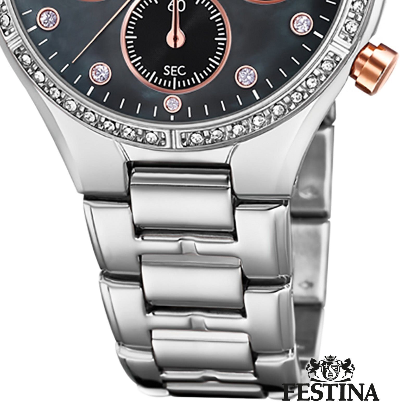 Festina Chronograph Festina Damen Uhr F20401/4 Edelstahl, (Chronograph), Damen Armbanduhr rund, Edelstahlarmband silber