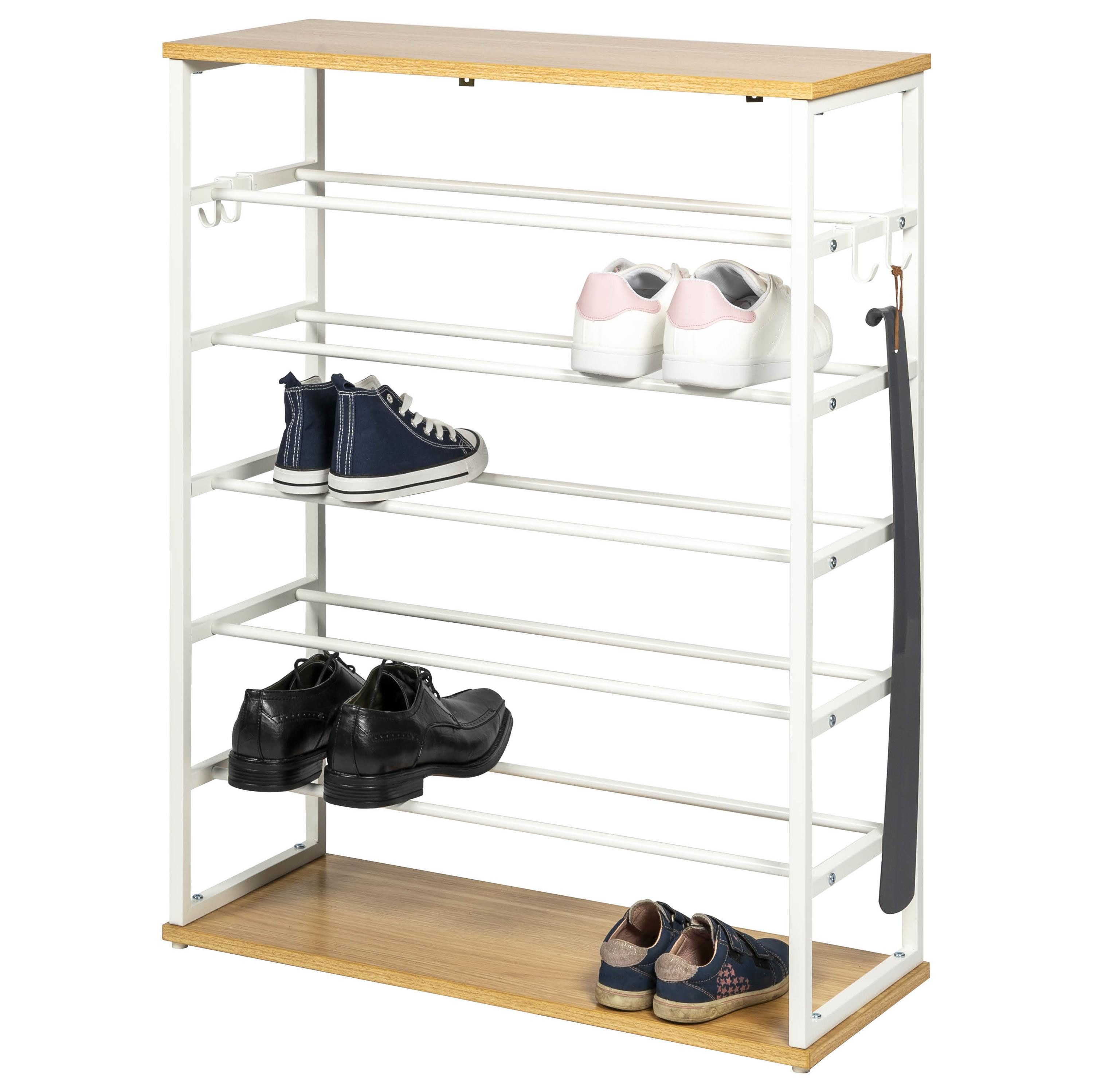 eluno Schuhregal für max. 18 Paar Schuhe, 2 Holzablagen, 4 Haken günstig online kaufen