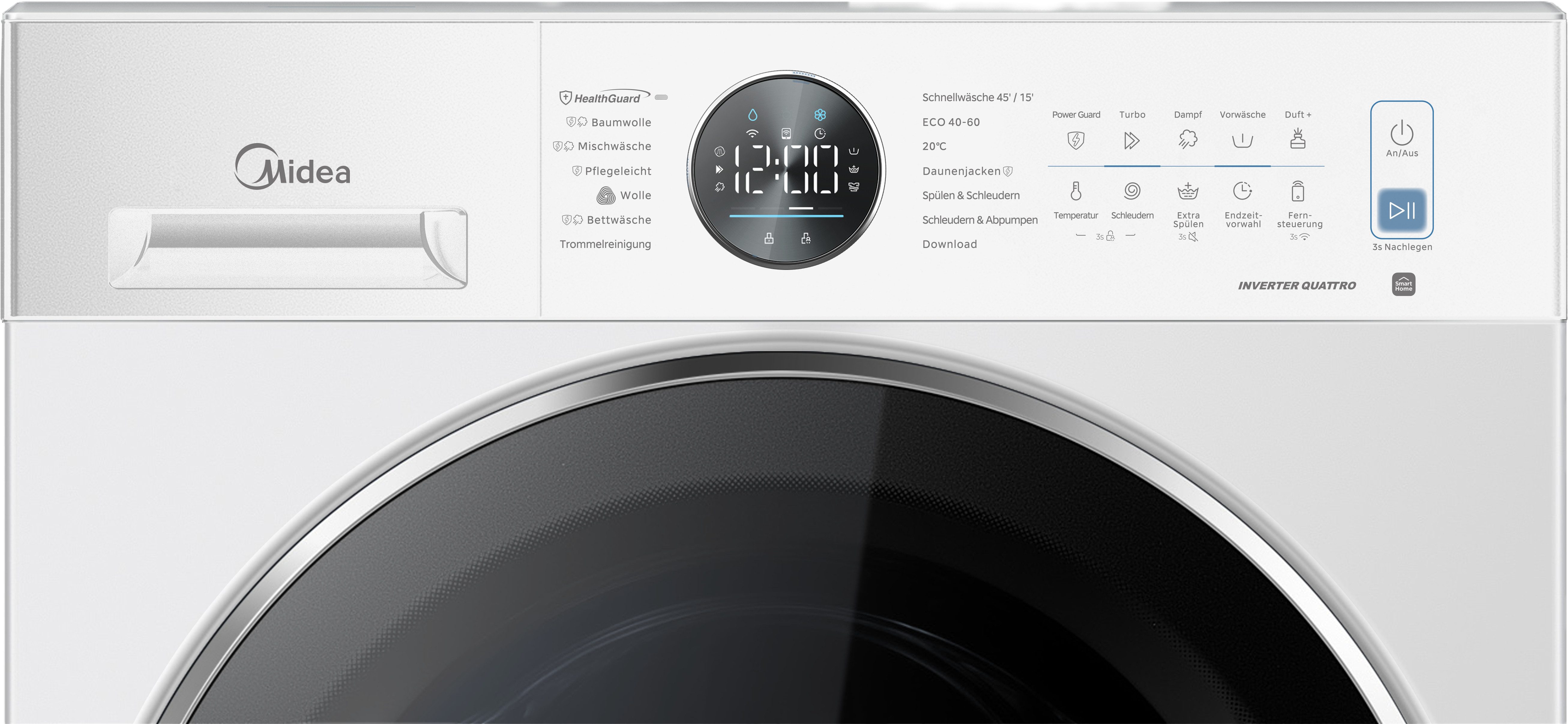 Midea Waschmaschine MF205 MF25EW80WBA30, 8 kg, 1350 U/min