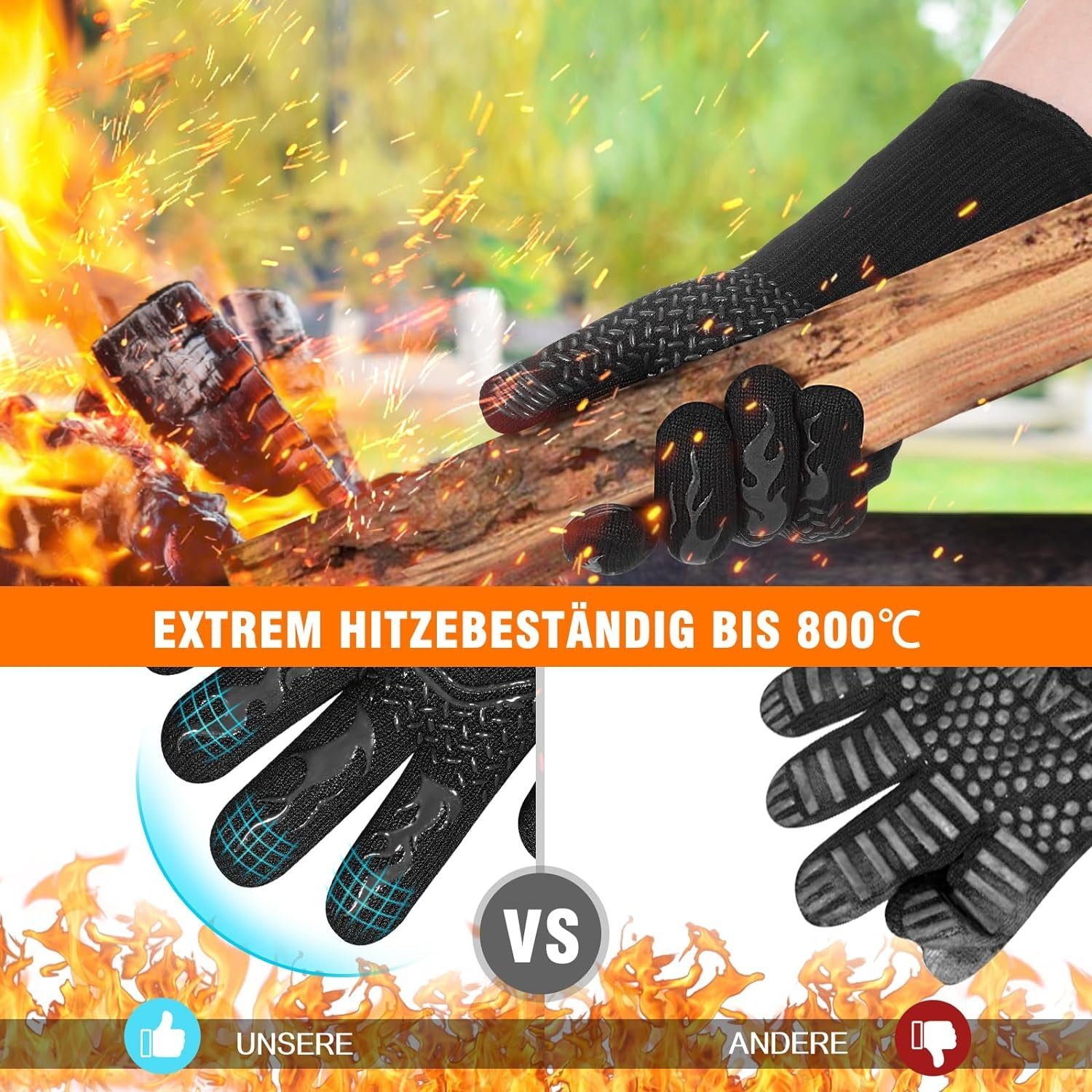 BBQ rutschfeste Grillhandschuhe 1 Backhandschuhe autolock Schwarz - Paar Gloves Ofenhandschuhe