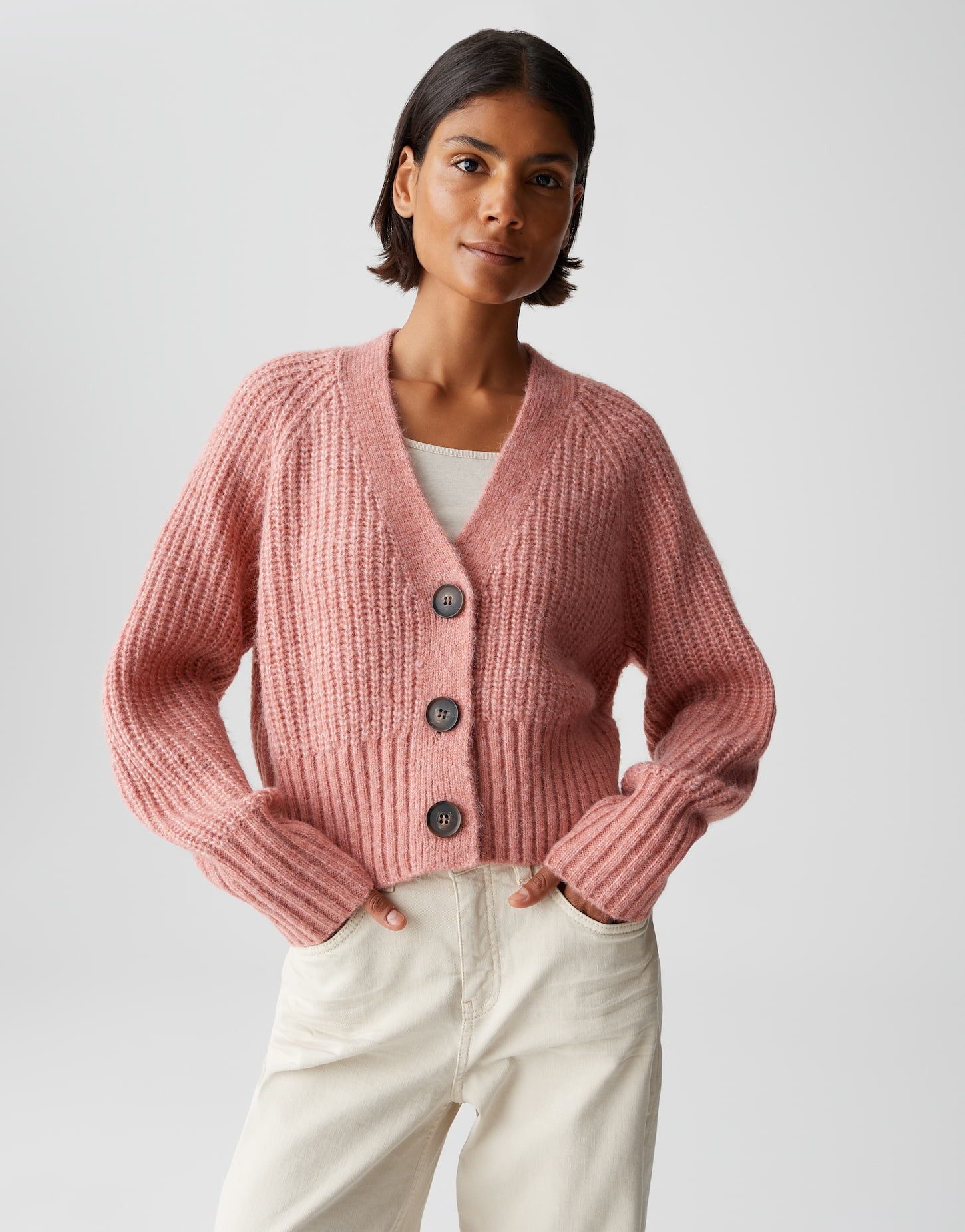 OPUS Cardigan DONIKI mit Rippstrickmuster V-Ausschnitt, günstig online kaufen