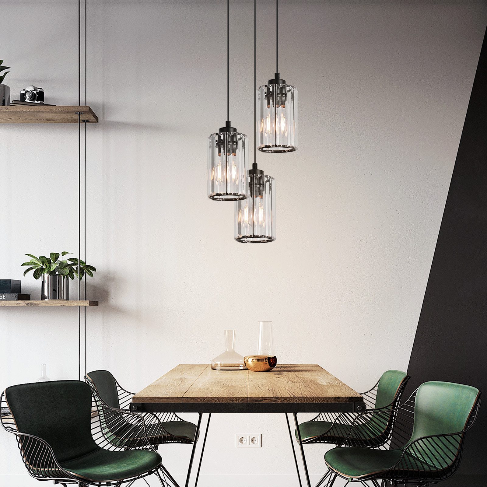 ZMH Pendelleuchte Esszimmer Schwarz 3 Flammig Modern Kristall Hängeleuchte Treppenhaus, Hochwertige Design, ohne Leuchtmittel, Höhenverstellbar für Hotel Büro V – Bild 3 von 5