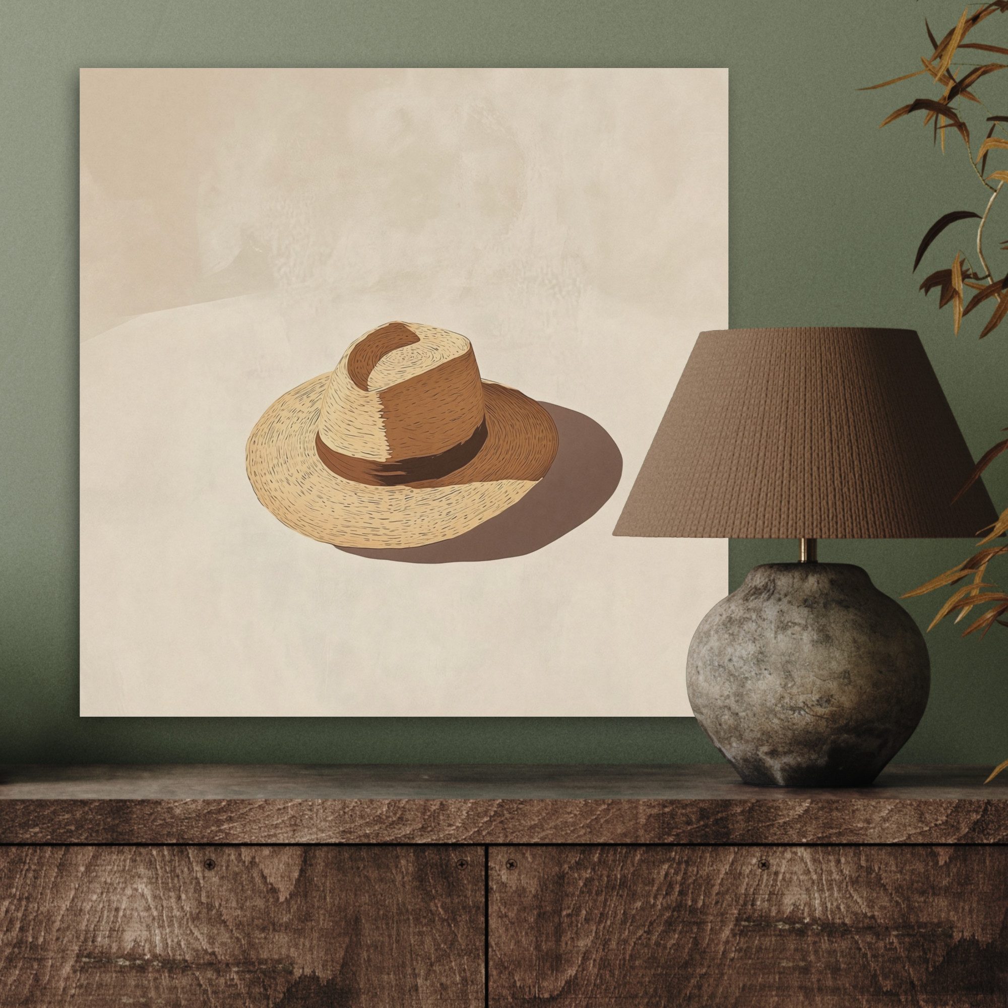 MuchoWow Gemälde Hut - Minimalistisch - Farbton - Beige, Fotodruck (1 St), Akustikbilder PET-Filz, Wandpaneele, Akustikpaneele 40x40 cm