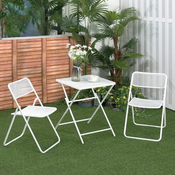 Outsunny Sitzgruppe Gartenset Garnitur für Terrasse Balkon Metall Weiß, (Set, 3-tlg., 1 Tisch+2 faltbare Stühle), 3-teiliges Bistro-Set