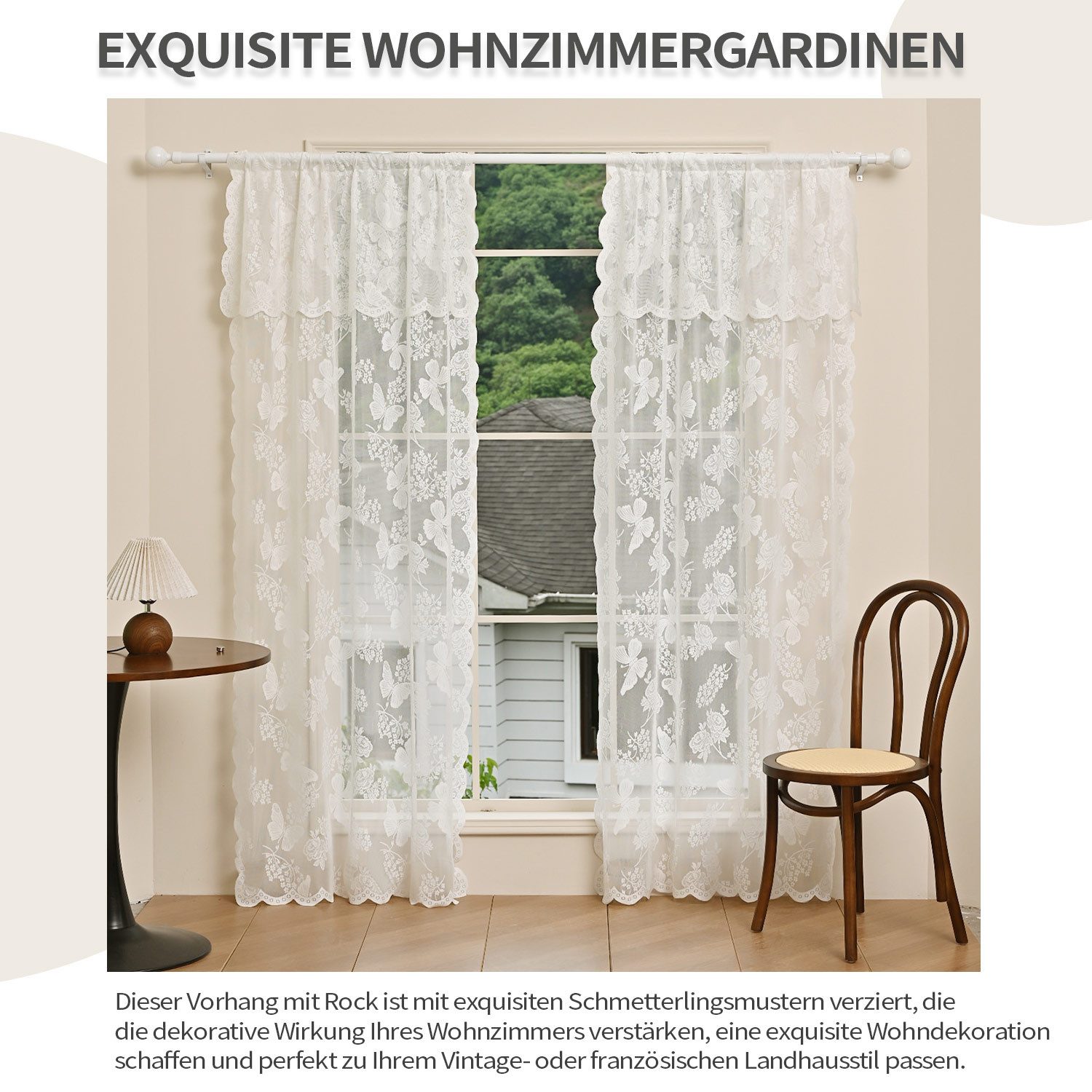 Refttenw Gardine Vintage Schmetterlings-Spitzenvorhänge,Rüschendekoration,2 günstig online kaufen