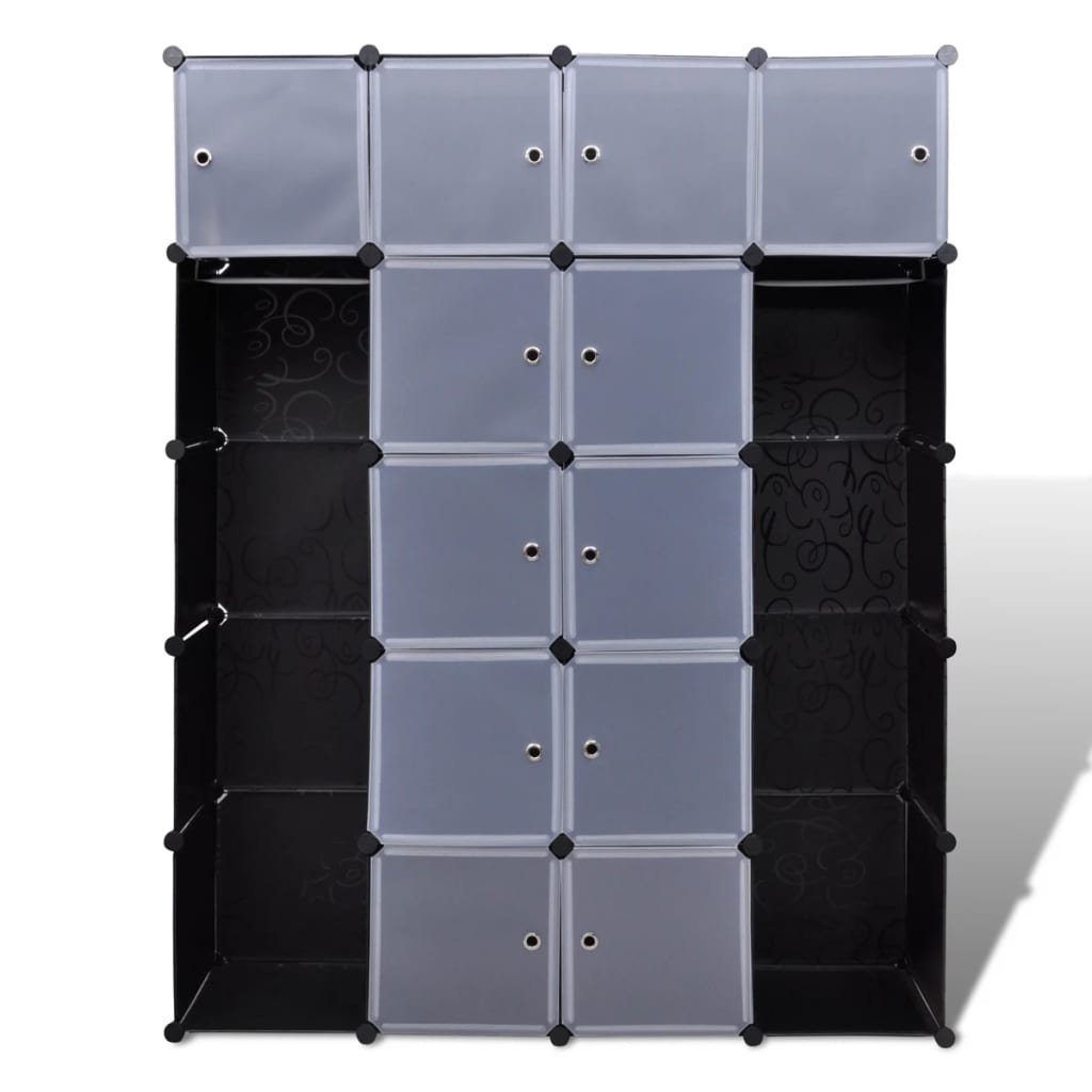 Schrank Fächern furnicato 37x146x180,5cm (1-St) Modularer mit 14 schwarz/weiß Kleiderschrank