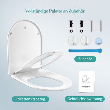 EMKE WC-Sitz Toilettendeckel mit Absenkautomatik D Form Toilettensitz, Quick-Release-Funktion, Antibakterielle Klodeckel Lager 150 kg Weiß