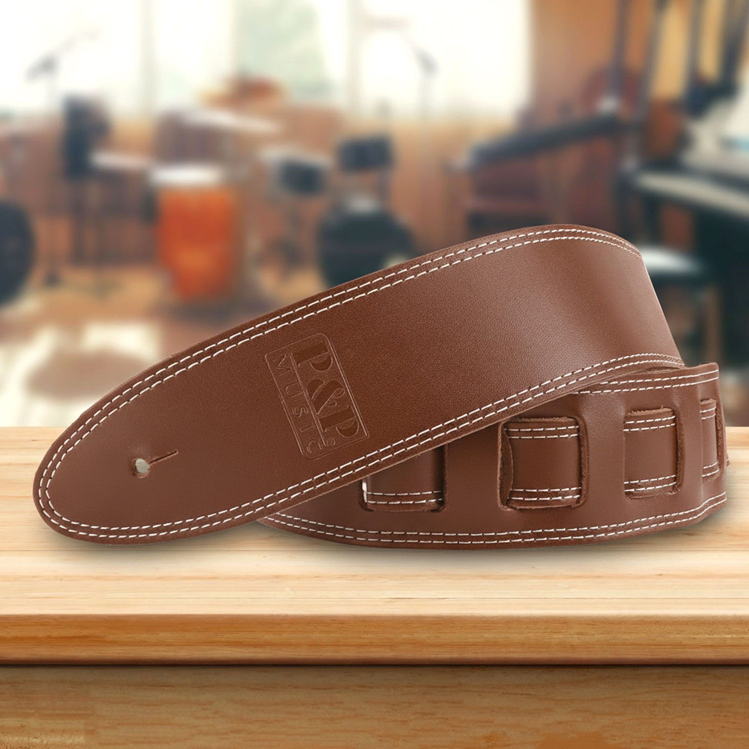 keepdrum Gitarrengurt keepdrum Gitarrengurt aus Echt-Leder Braun mit Doppelnaht, Gitarrengurt aus echtem Rindsleder