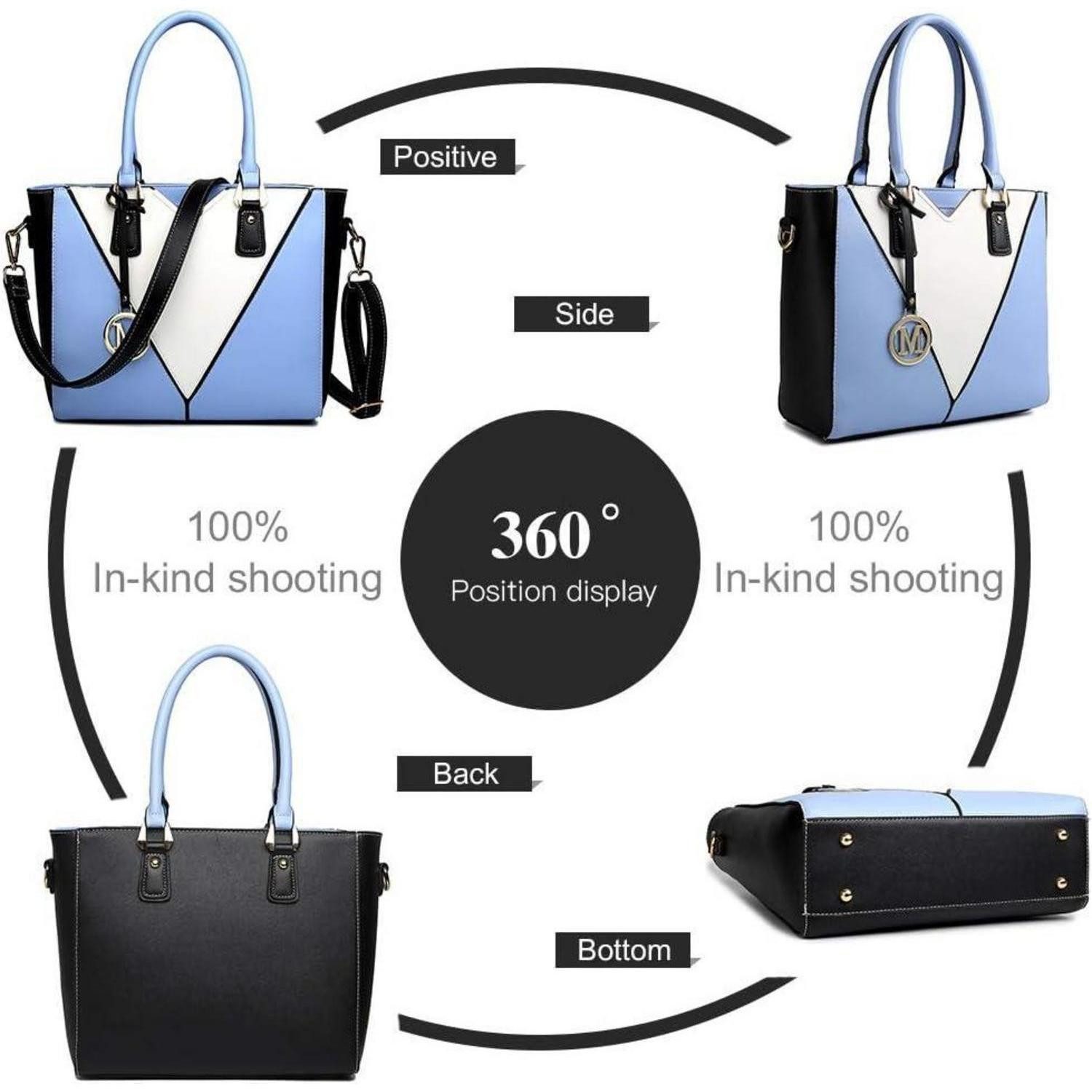 LuxusKollektion Handtasche Handtasche Damen mittelgroß Umhängetasche V Form Fächer Blau