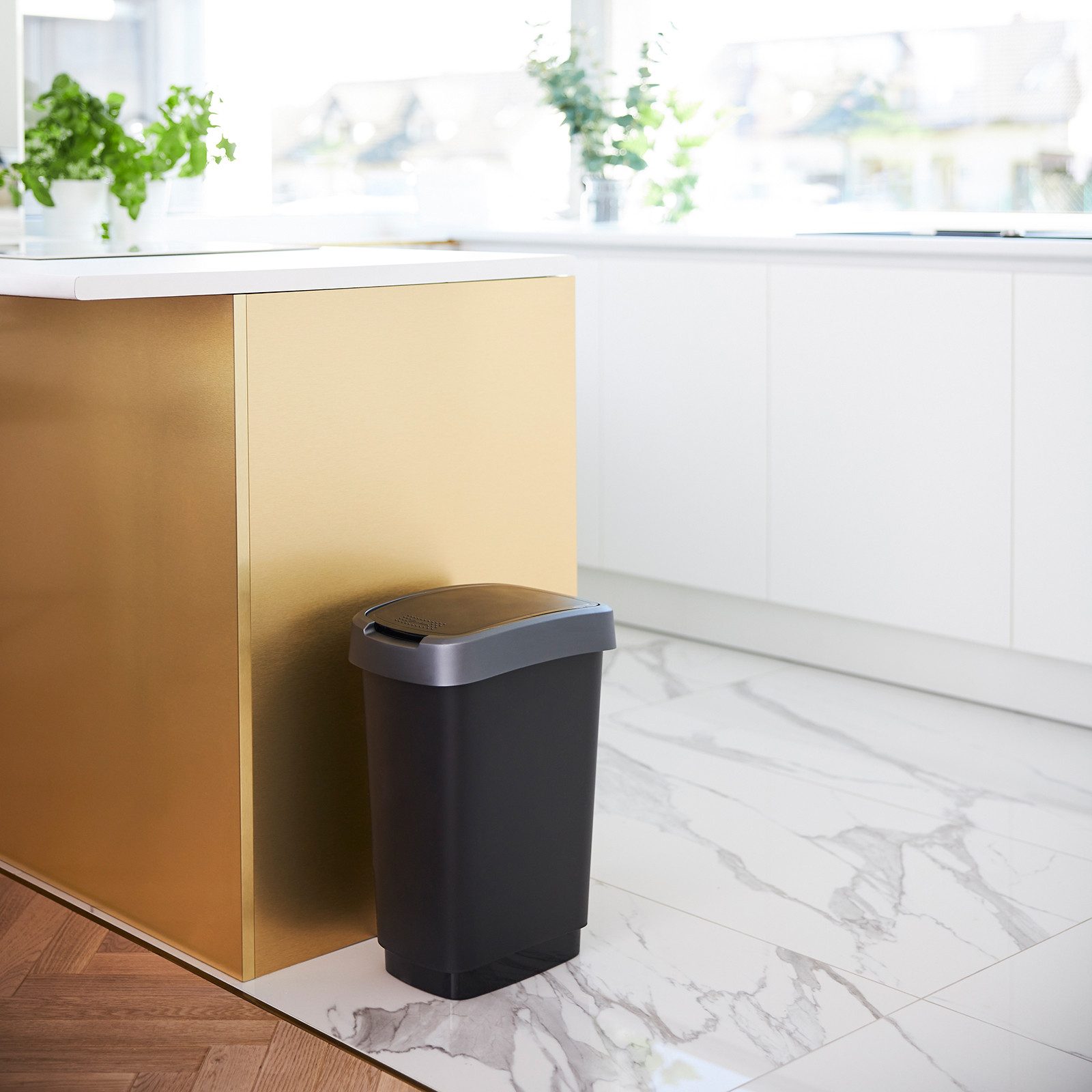 ROTHO Mülleimer TWIST Mülltrennsystem 3 tlg Behälter je 50l 25l 10l mit Schwingdeckel