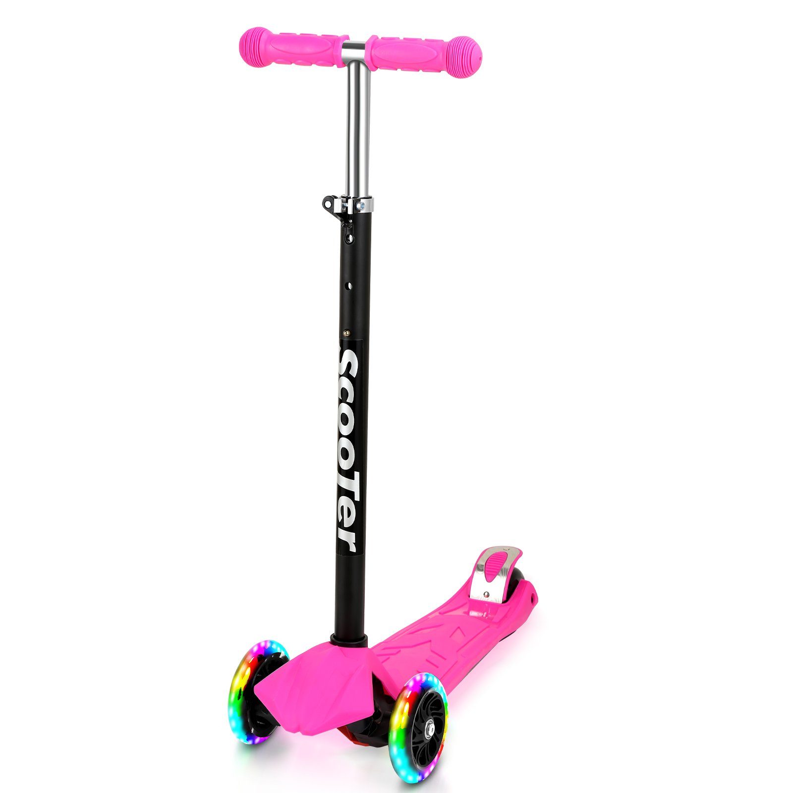 Gimisgu Scooter Kinderroller Tretroller Cityroller LED Räder Höhenverstellbar Rosa