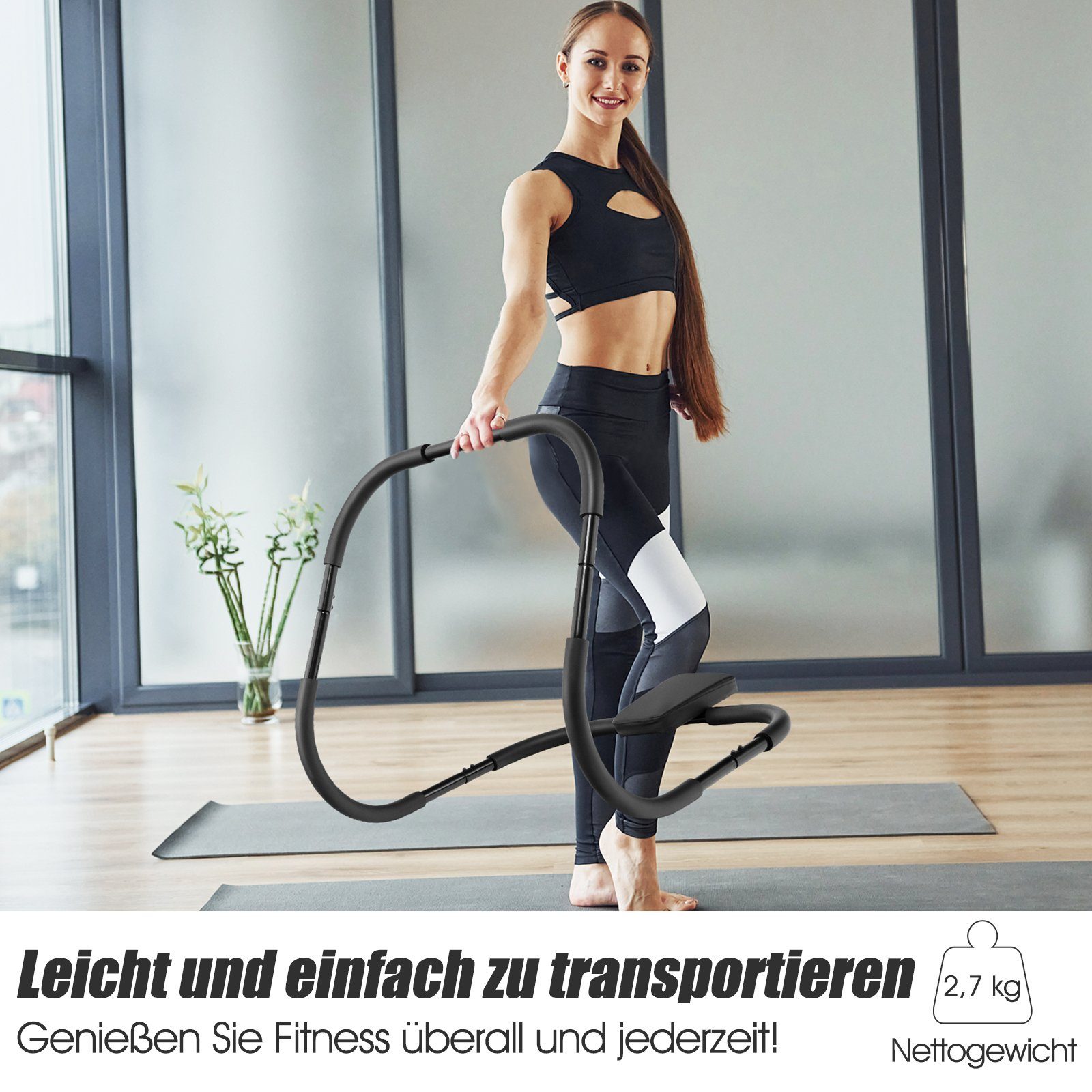 schwarz Bauchmuskeltrainer, mit COSTWAY gepolsterter Bauchtrainer Kopfstütze