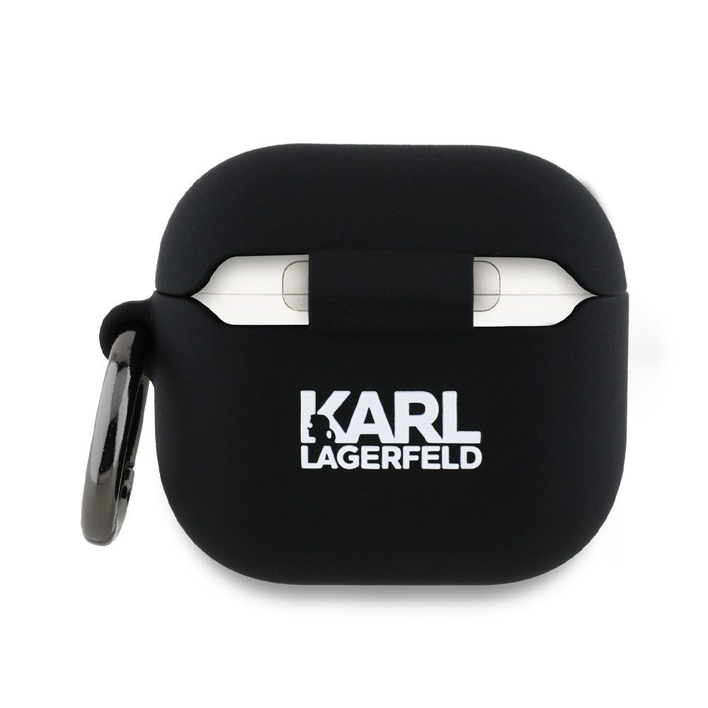 KARL LAGERFELD Kopfhörer-Schutzhülle Case AirPods 4 Silikon schwarz Logo Katze Kopf 3D, Kantenschutz – Bild 4 von 5