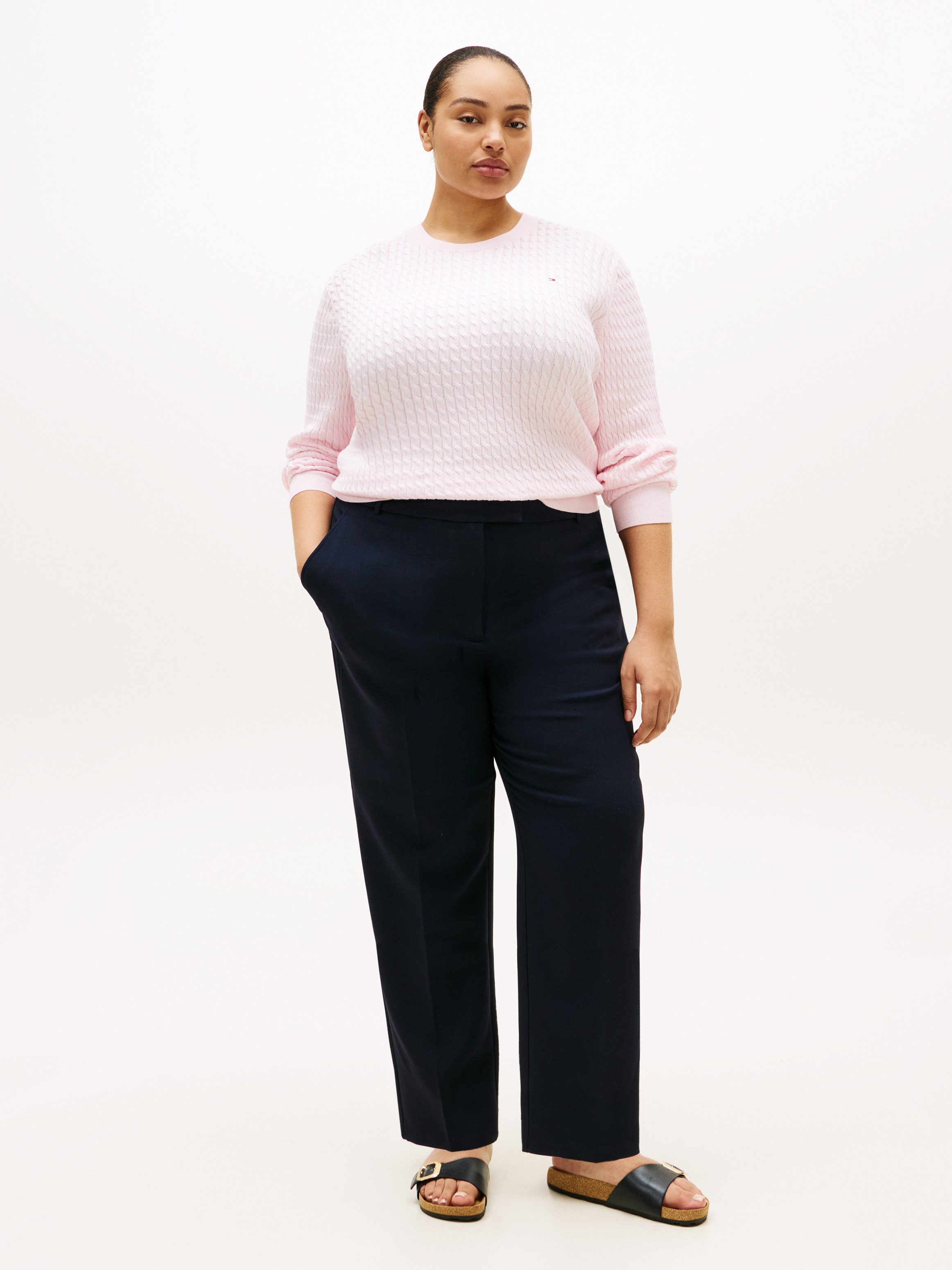 Tommy Hilfiger Curve Rundhalspullover CRV CO CABLE FINE GG CNK SWEATER in großen Größen, mit Zopfmuster