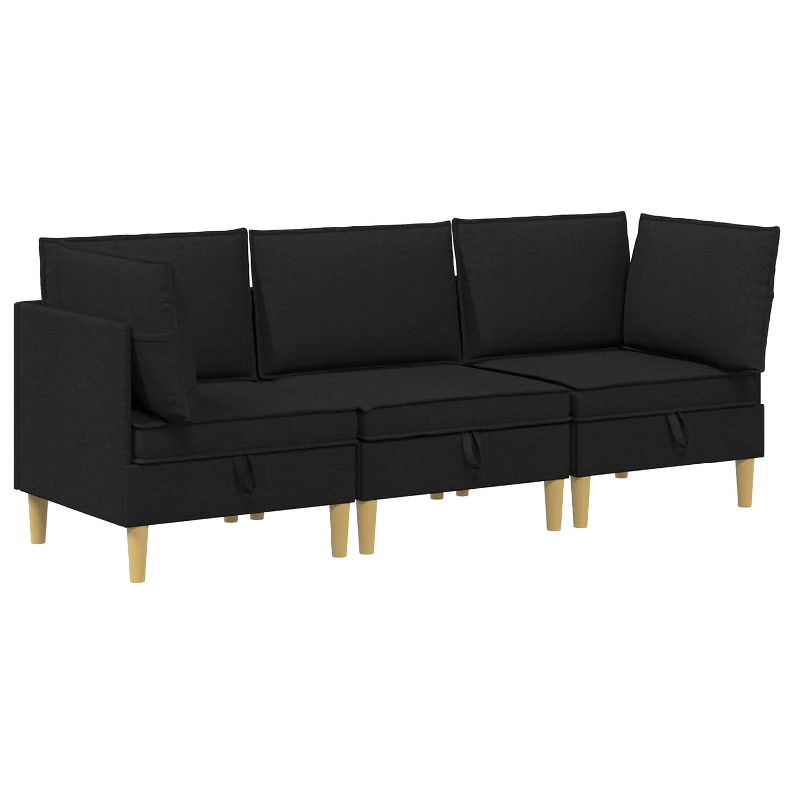 vidaXL Sitzgruppe Wohnzimmergarnitur mit Kissen mit Speicher 3 pcs Schwarz Stoff, (3-tlg)