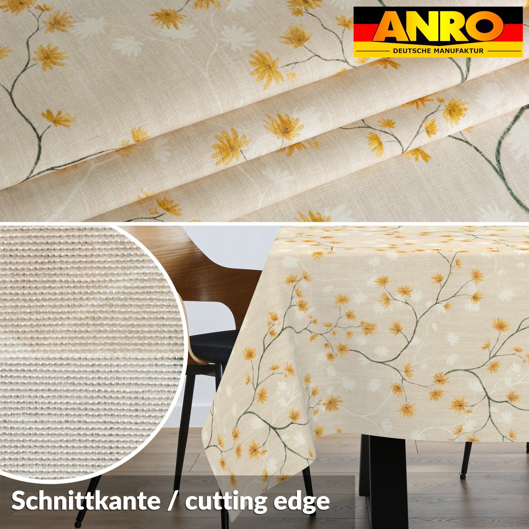 ANRO Tischdecke abwaschbar LANA Magnolie-Chloe Wachstuch 2.0 (Einzelstück 1-tlg), wasserabweisend Magnolie-Chloe Beige 90x130cm