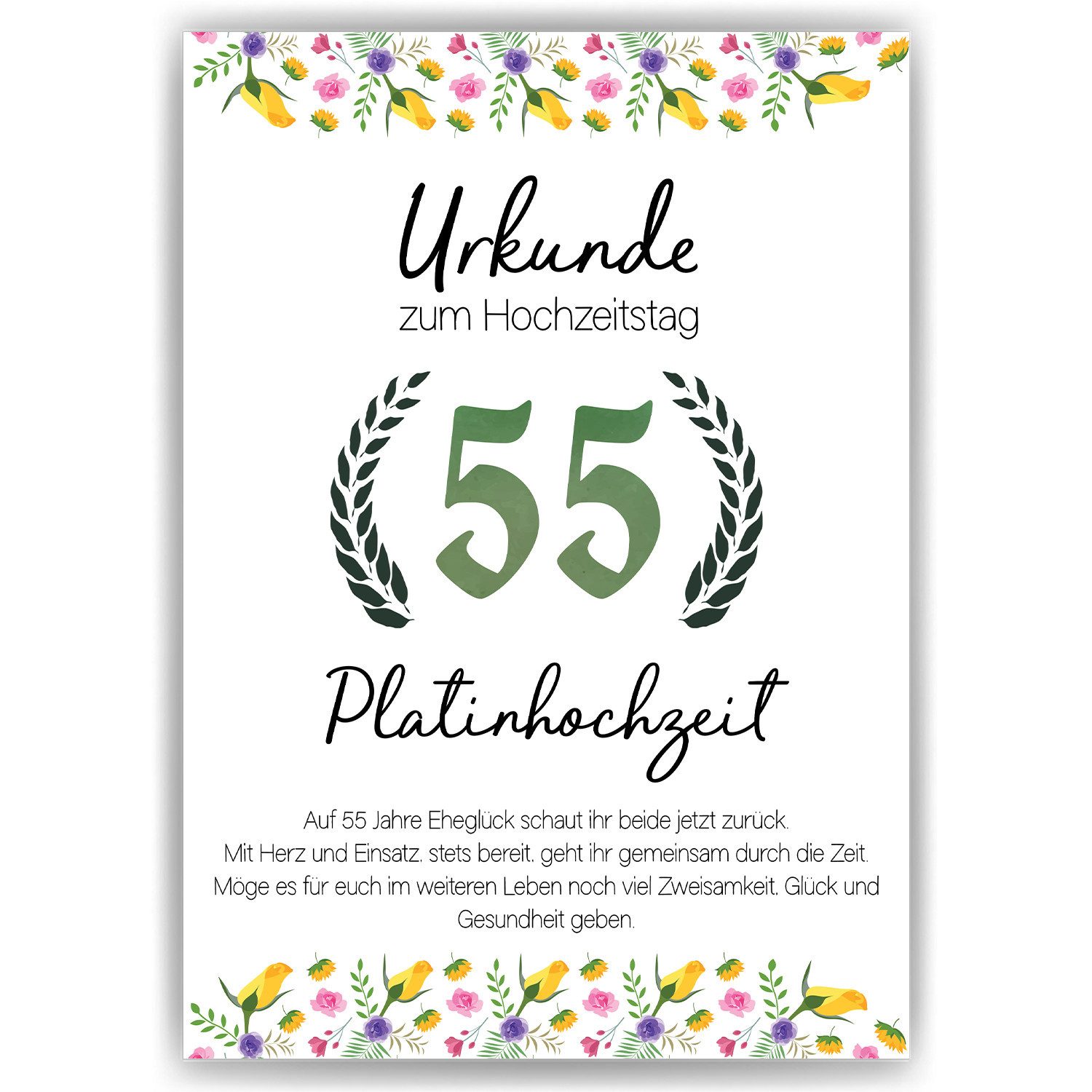 Tigerlino Плакат 55. Hochzeitstag Geschenk Urkunde zur Platinhochzeit Deko