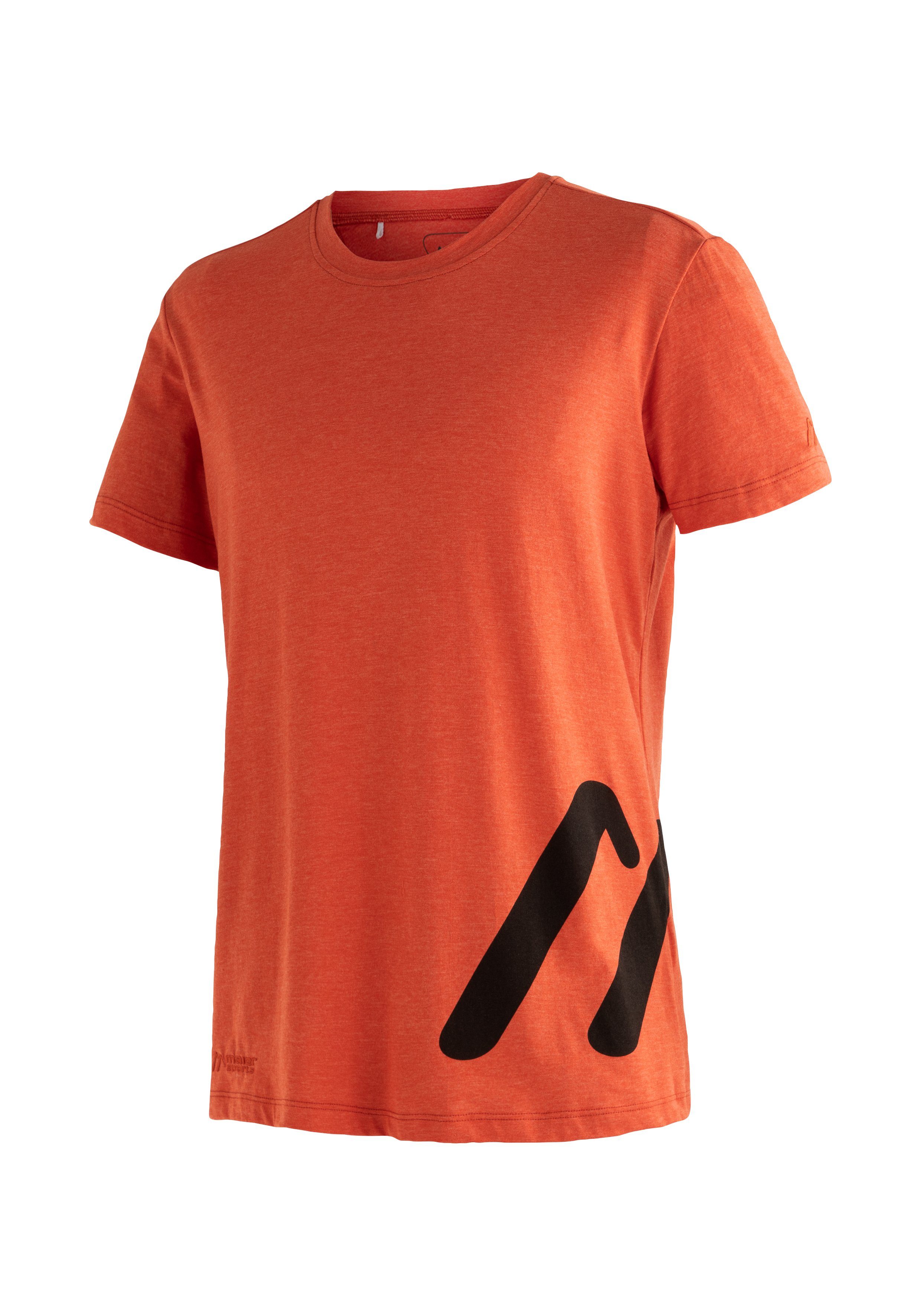 Herren Sports mit T-Shirt M Logo Kurzarmshirt Freizeit für ziegelrot Tee Print und Wandern Maier
