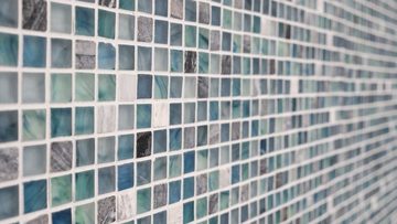 Mosani Mosaikfliesen Glasmosaik Naturstein Mosaik grünblau glänzend / 10 Matten